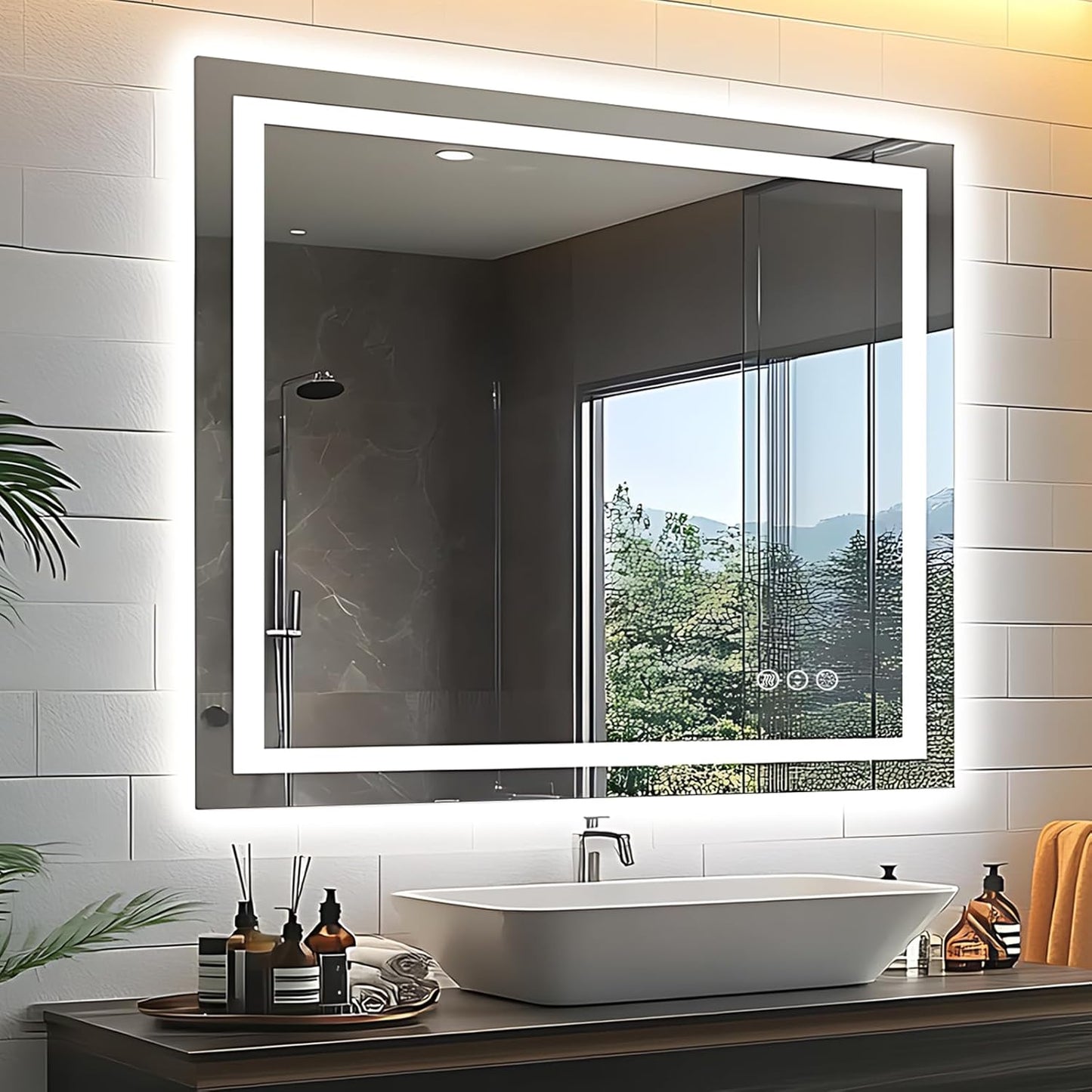 40"x36" LED Bathroom Vanity Mirrors with Front Light and Backlit, Anti-Fog Vanity Mirror with Lights, Stepless Dimmable Lighted Mirror, 3 Colors Smart Mirror (Horizontal/Vertical)