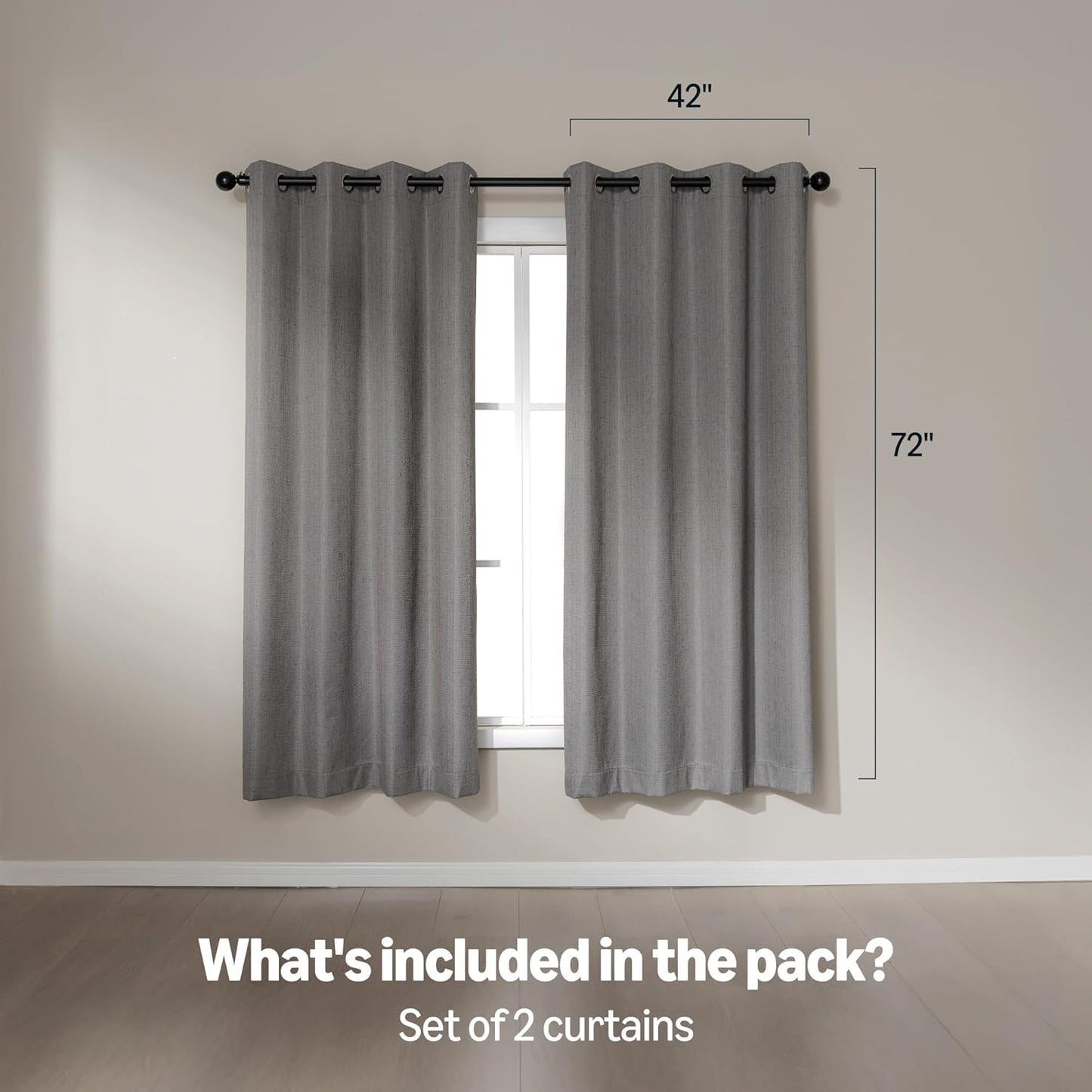 Amazon Basics Faux Linen Blackout Curtains for Bedroom and Living Room, 2-Piece Set with Grommets, 42" W x 72" L, Grey
