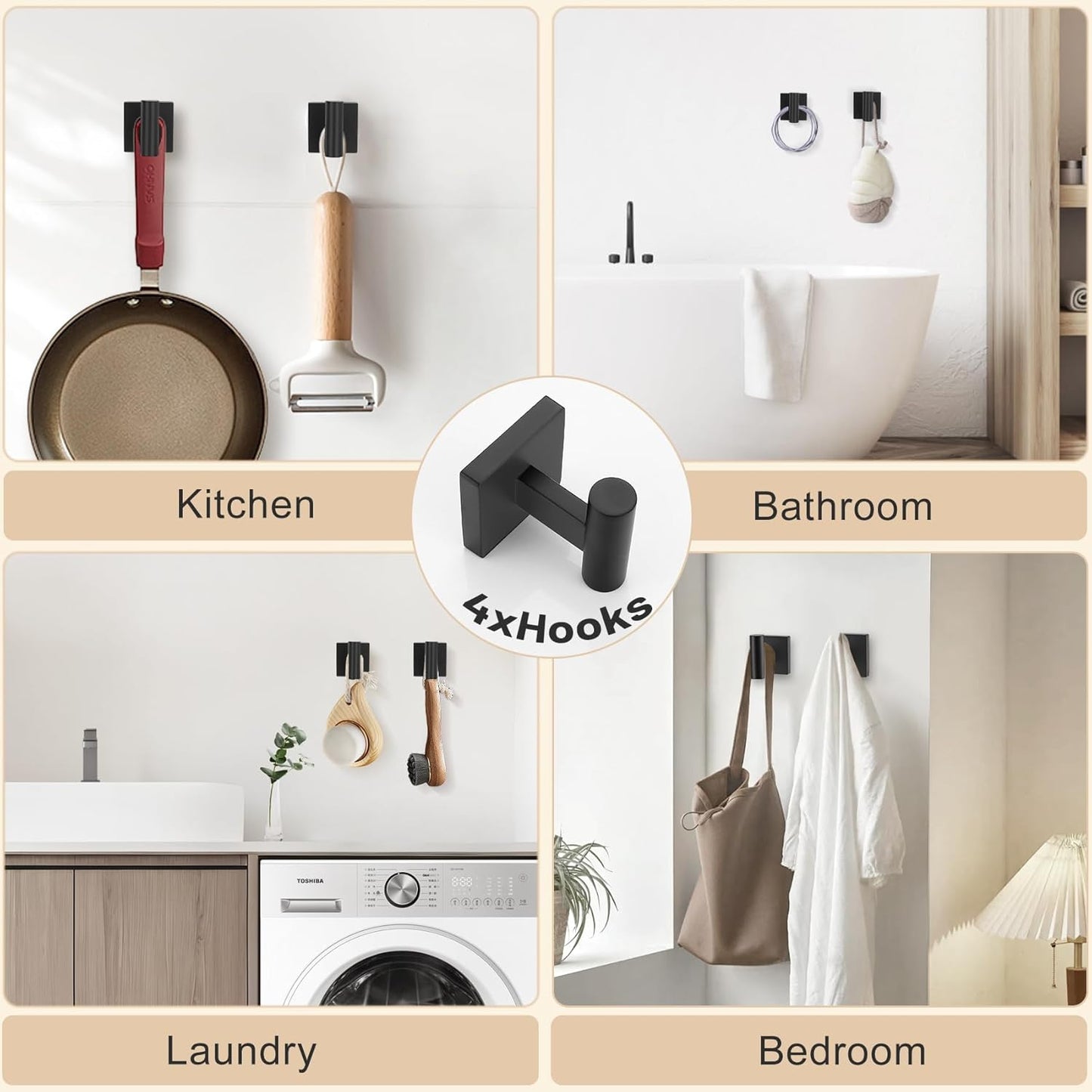 10 Pieces Black Towel Bar Set, 23.6 Inch Bathroom Accessories Set SUS304 Stainless Steel Bathroom Hardware Set Towel Racks for Bathroom Wall Mounted.