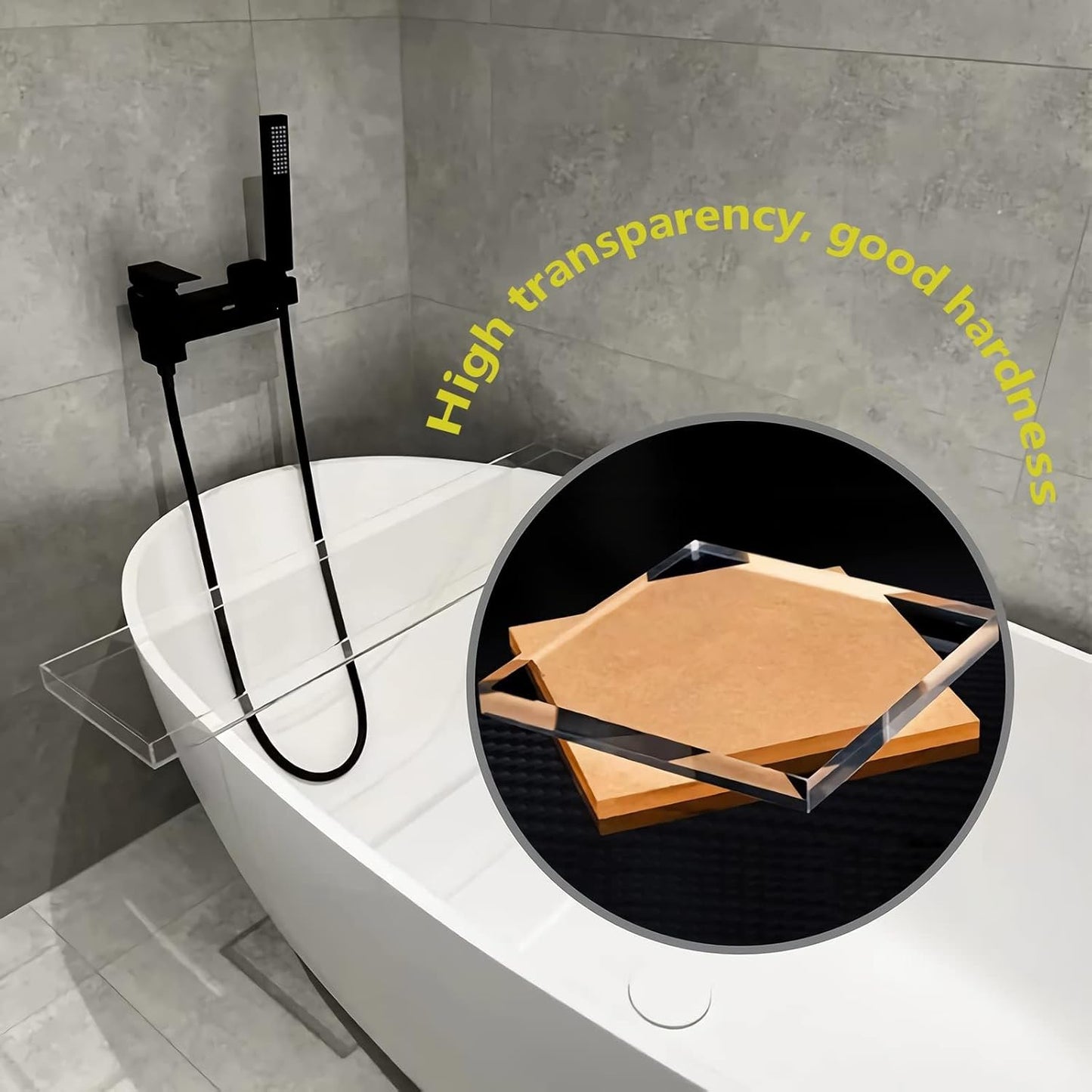 Acrylic Bathtub Tray Bath Caddy for Tub, Clear Bath Tray with Soap Box, 32.3 x 7.87 x 1.18 Inches