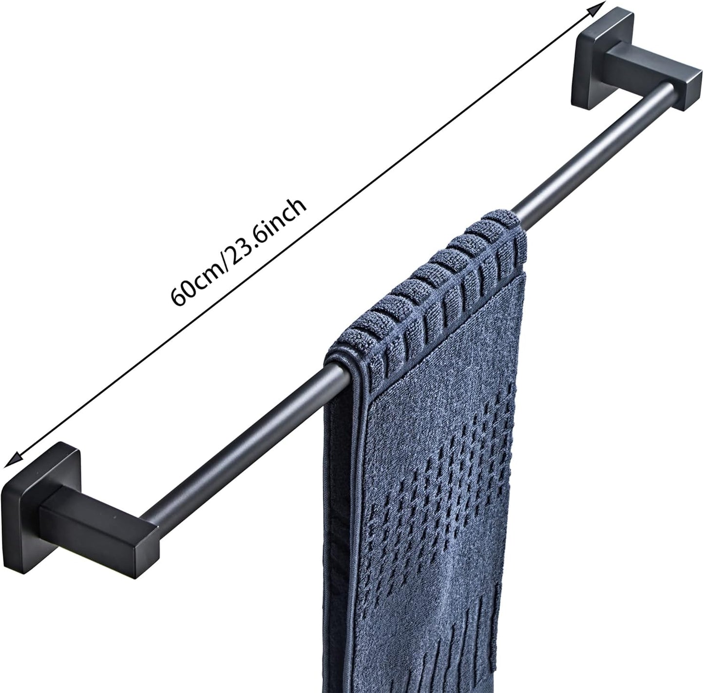 Matte Black Bathroom Hardware Set 4 Pieces,Bathroom Accessories Set Stainless Steel Wall Mounted, Hand Towel Bar, Towel Ring, Robe Towel Hooks,Toilet Paper Holder,Towel Bar Set, 23.6 Inch