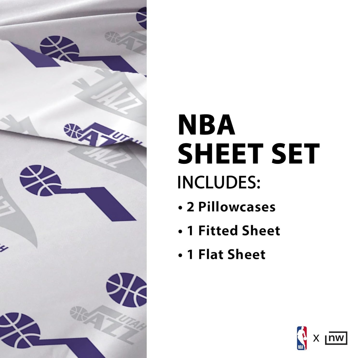 Northwest Officially Licensed Utah Jazz NBA Twin Size Sheet Set – Soft Team Logo Bedding for Dorms, Bedrooms, Fan Caves & Game Day Style
