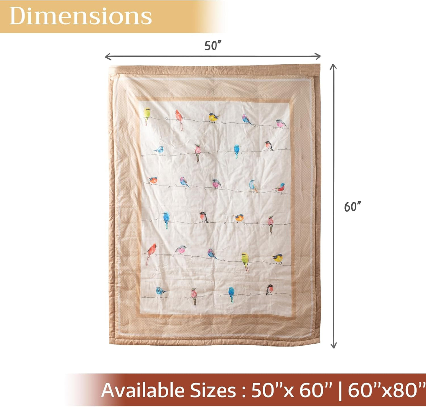Maison d' Hermine Throw Blanket for Couch Lightweight Soft Warm Breathable Cotton Throw Blankets for Bed Girls Boys Women Men Gifts Sofa Travel Living Room Chair Bedding (50"x60", Birdies On Wire)