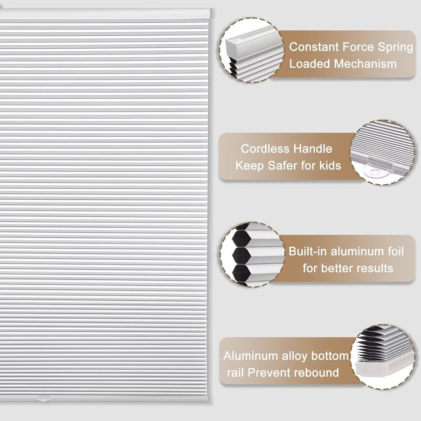 MYshade 1.5-Inch Cellular Cordless Blackout Shades,Thermal Insulating Noise Reducing Waterproof Blinds,Honeycomb Window Treatments for Indoor Light Control (White-40 W x 72" H)