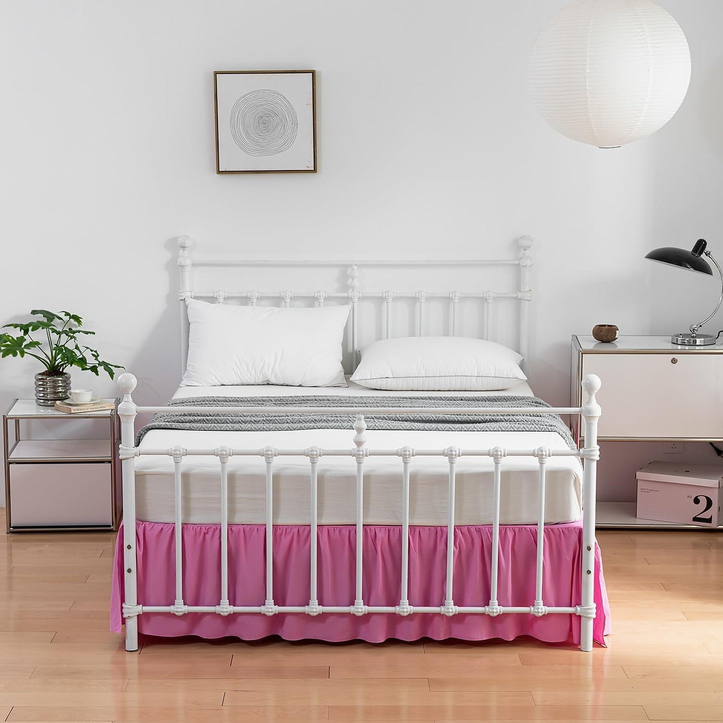 Bed Skirt King Size Ruffled Bed Skirts with Split Corners,14 Inch Drop Dust Ruffle Bed Skirt with Platform, 14 Inch Drop, Pink