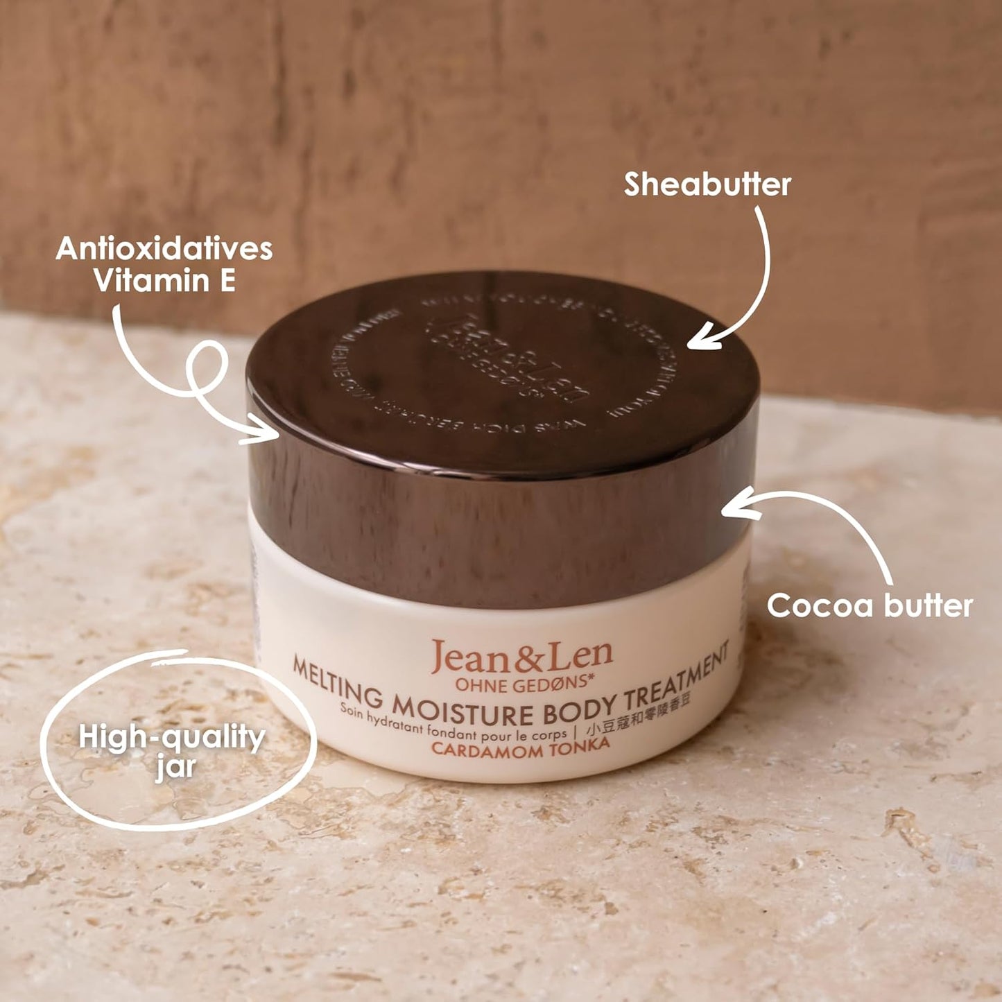Jean & Len Melting Moisture Body Treatment Cardamom & Tonka, for a fragrant care result, for normal skin, nourishing body butter, without parabens & silicones, vegan, 6.76 Fl. Oz.