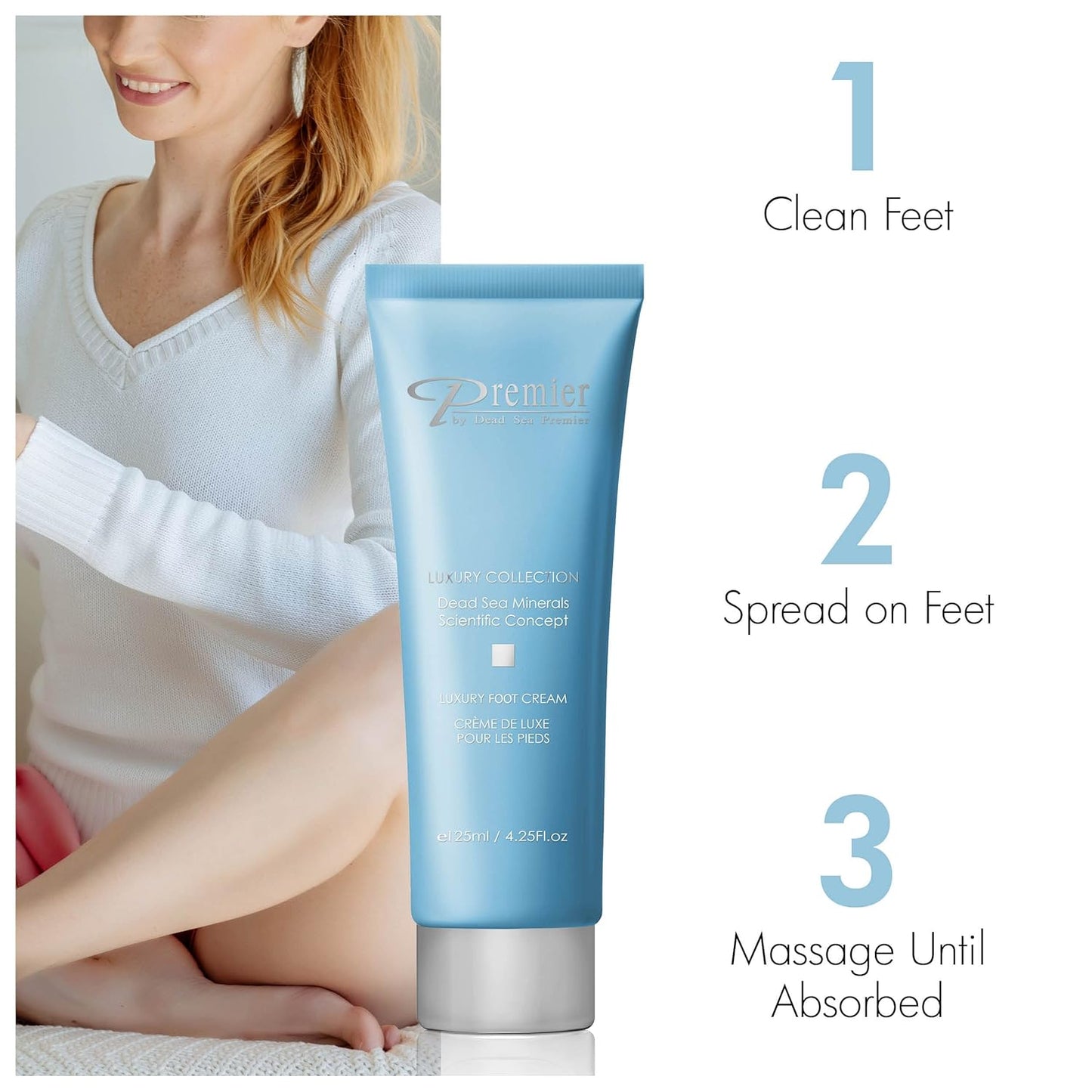 Premier Dead Sea Luxury Foot Cream treatment for dry cracked Skin, Smooth and Soften Dry, rough, Cracked Itchy Skin for Healthy Feet, light and quick absorbing. 4.2 fl.oz