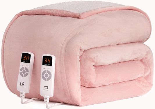 EHEYCIGA Heated Blanket Electric Queen Size - 9 Heating Levels, 10 Hour Auto Off, Soft Cozy Sherpa, Dual Control, 84 x 90 Inches
