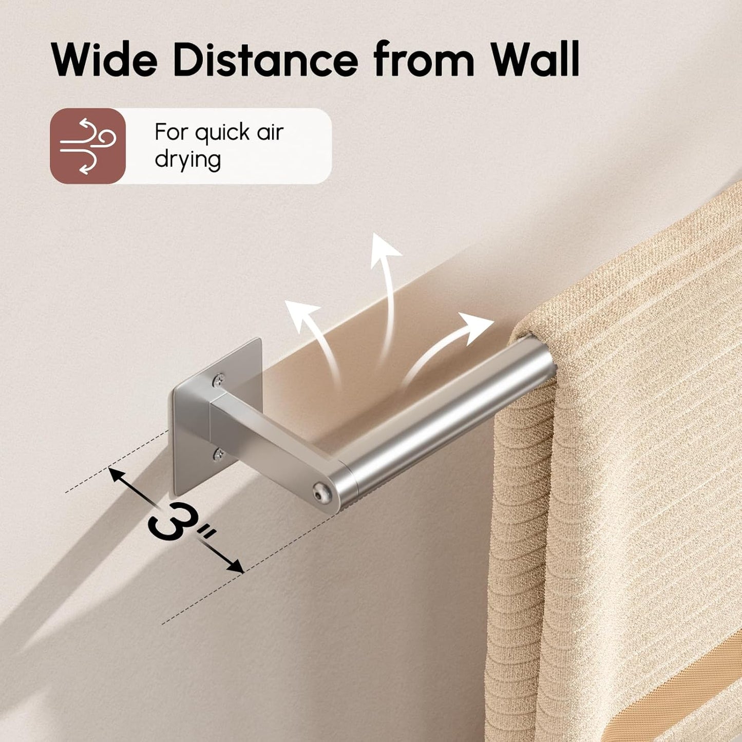 USHOWER Brushed Nickel Towel Bar, 18 Inch Towel Racks for Bathroom Wall Mounted, Heavy Duty Stainless Steel Towel Holder, Easy Installation (Total Length 20 Inch)