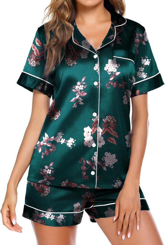 Ekouaer Pajamas for Women Set Silk Satin Pjs Shorts Sleepwear 2 Piece Loungewear S-XXL