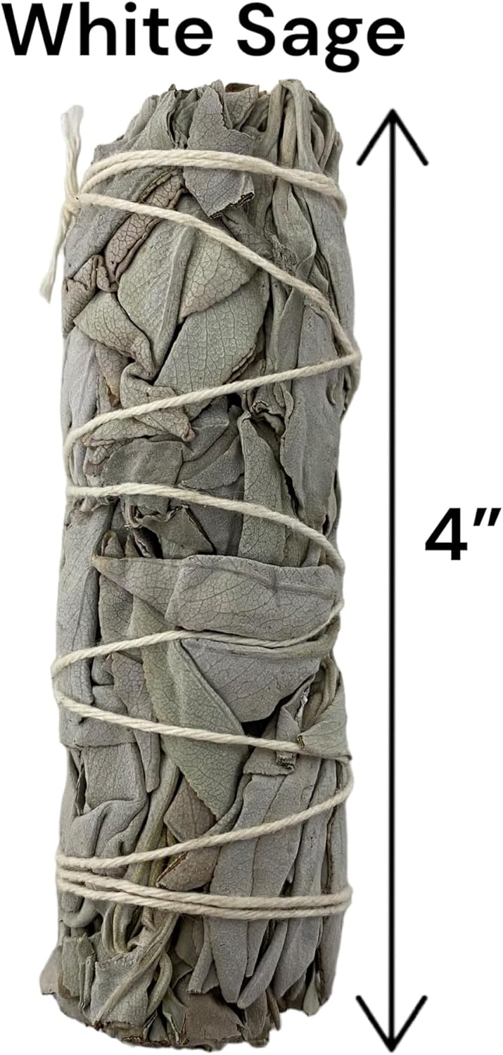 NessaStores 1 California White Sage Smudge Stick, 4 Inch Hand Tied, All Natural for Home Cleansing, Stress Relief, & Clearing Negative Energy JC-006