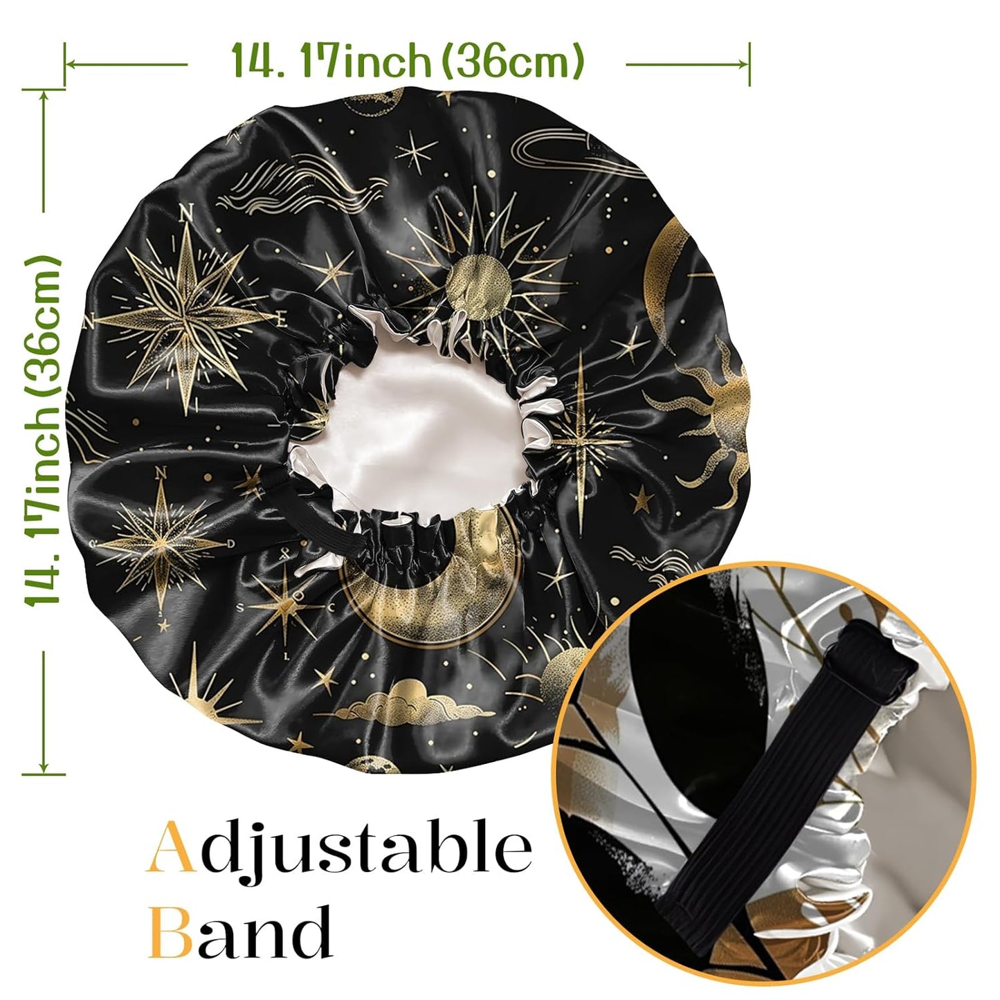 2 PCS Bonnets for Women Girls Satin Hair Bonnet Silk Adjustable Elastic Double Layer Hair Wrap Sleep Cap Comfort Cute-Sun Moon Leaf