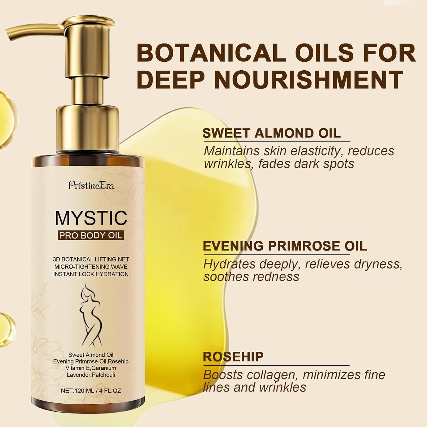 Mystic Body Firming Oil Deep Lasting Hydration and Firming Skin for Full Body Skin Tightening Body Oil After Shower 4.23 fl oz (Citrus)
