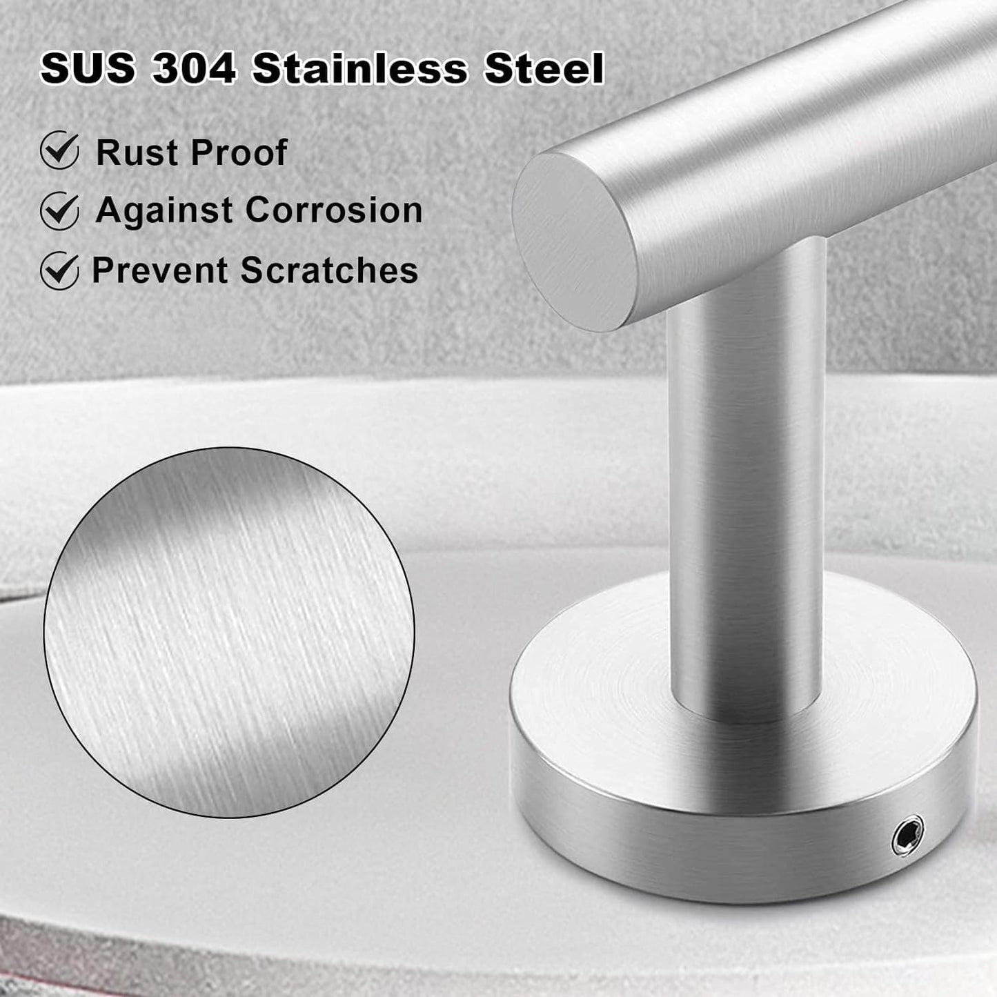 23.6inch 10 Sets Bathroom Towel Rack Set Brushed Nickel, Includes 2PCS 23.6Inch Towel Bar, 2PCS Towel Ring, 2PCS Toilet Holder and 4PCS Towel Hooks-Brushed Nickel