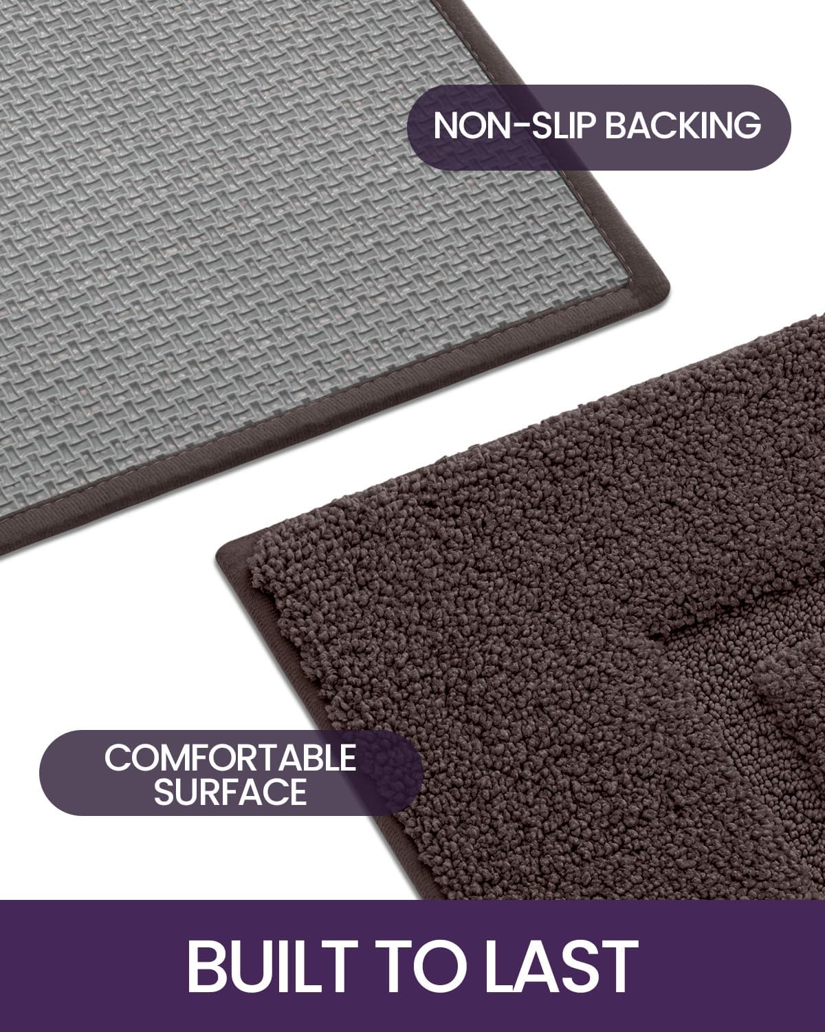 DEXI Bathroom Rugs 43x24, Washable Non Slip Bath Mat for Shower Floor, Absorbent Quick Dry Bathmat with Rubber Backing, Ultra Soft Plush Carpet for Tub, Brown