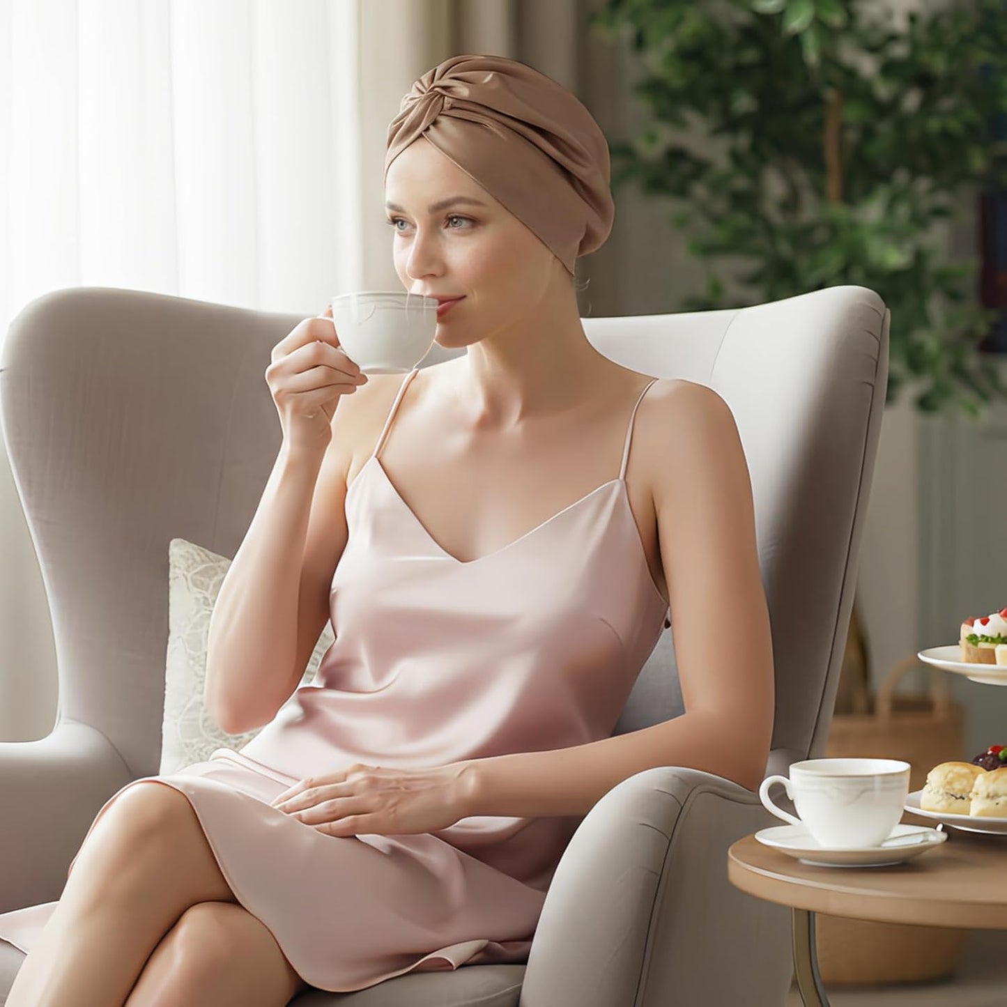 100% Mulberry Silk Bonnet for Sleeping, Adjustable Tie Closure for Women, Breathable Hair Wrap for Hair Protection