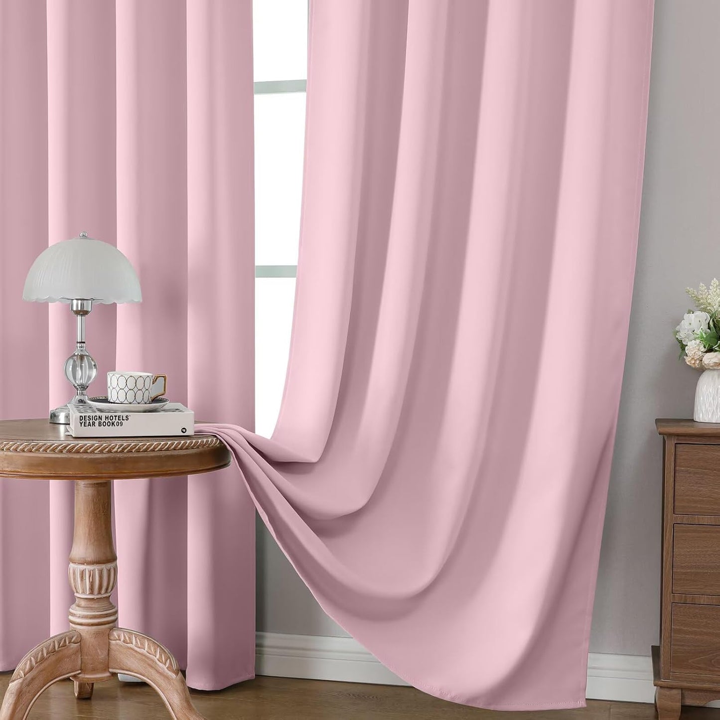 CUCRAF Light Pink Blackout Curtains 72 inch Length 2 Panels Set, Rod Pocket Room Darkening Drapes for Bedroom Living Room, Insulated Thermal Light Blocking Window Curtain (W52 x L72 Inch)