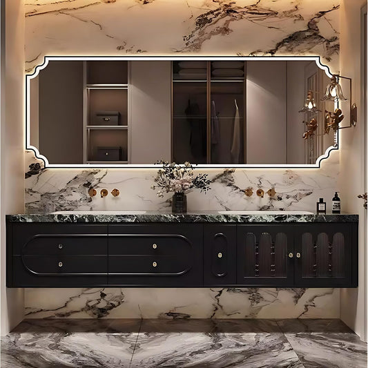 Bathroom Vanity with Sink - Luxurious Bathroom Sink Cabinet, Floating Vanity with Smart Defog Mirror and Solid Wood Multifunctional Cabinet, Complete Accessories (Black, 84")