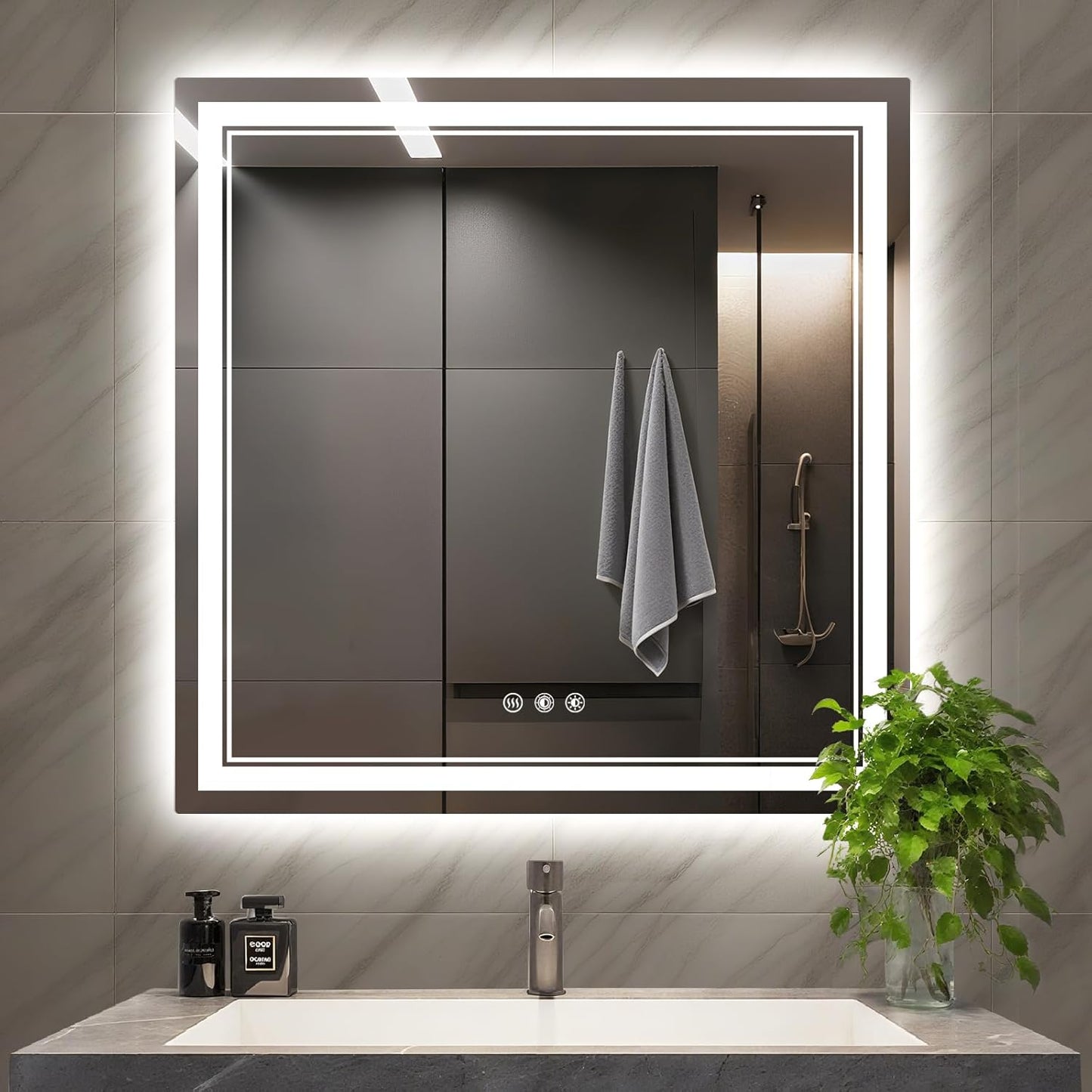 LED Bathroom Mirror with Lights: 36"x36" Wall Mounted Large Lighted Mirrors Fogless, Anti-Fog,Dimmable,Memory Function, Shatterproof Tempered Glass, Espejos para Baños, ETL Listed