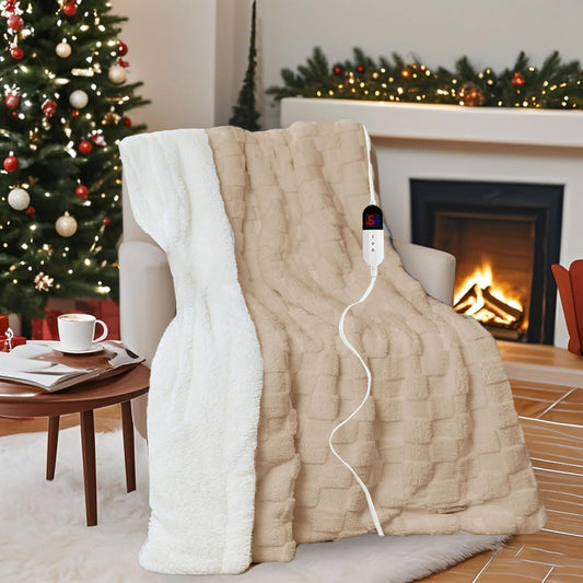Electric Blanket, Heated Blanket with 6 Heat Levels & 10 Hours Auto Off, Soft Checked Flannel Fast Heating Blanket with ETL & FCC Certification (Khaki, 72"X84")