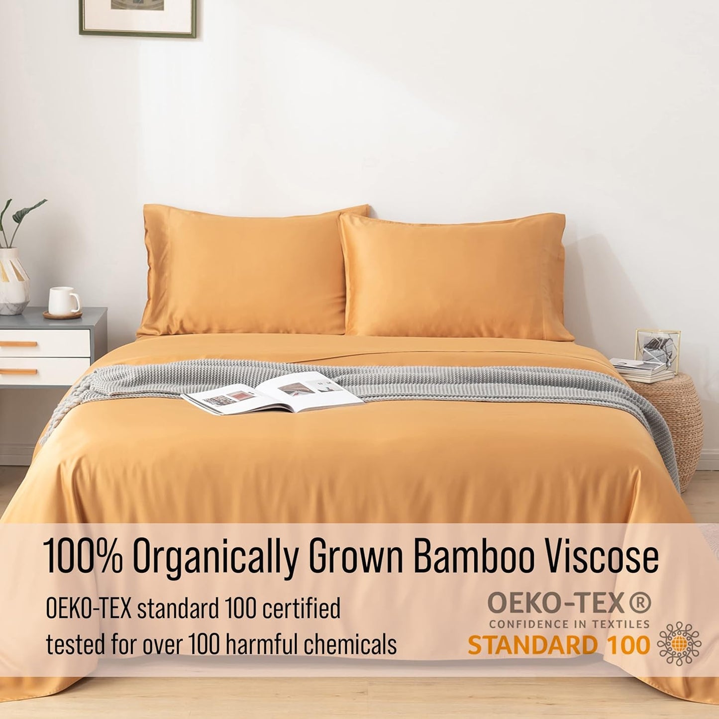 Bella Coterie Luxury Bamboo Viscose Cal King Size Sheet Set | 100% Organically Grown | Ultra Soft | Cooling for Hot Sleepers | 18" Deep Pocket [Marigold]