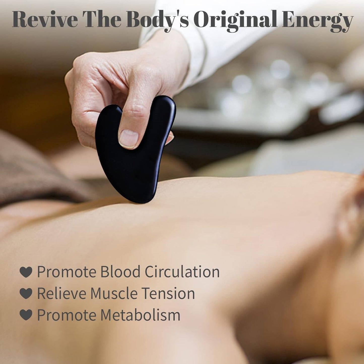 Rena Chris Guasha Massage Tool, 4 Pcs Gua Sha Facial Tool, Guasha Board for SPA Acupuncture Therapy Trigger Point Treatment, Gua Sha Scraping Massage Tool（Black）