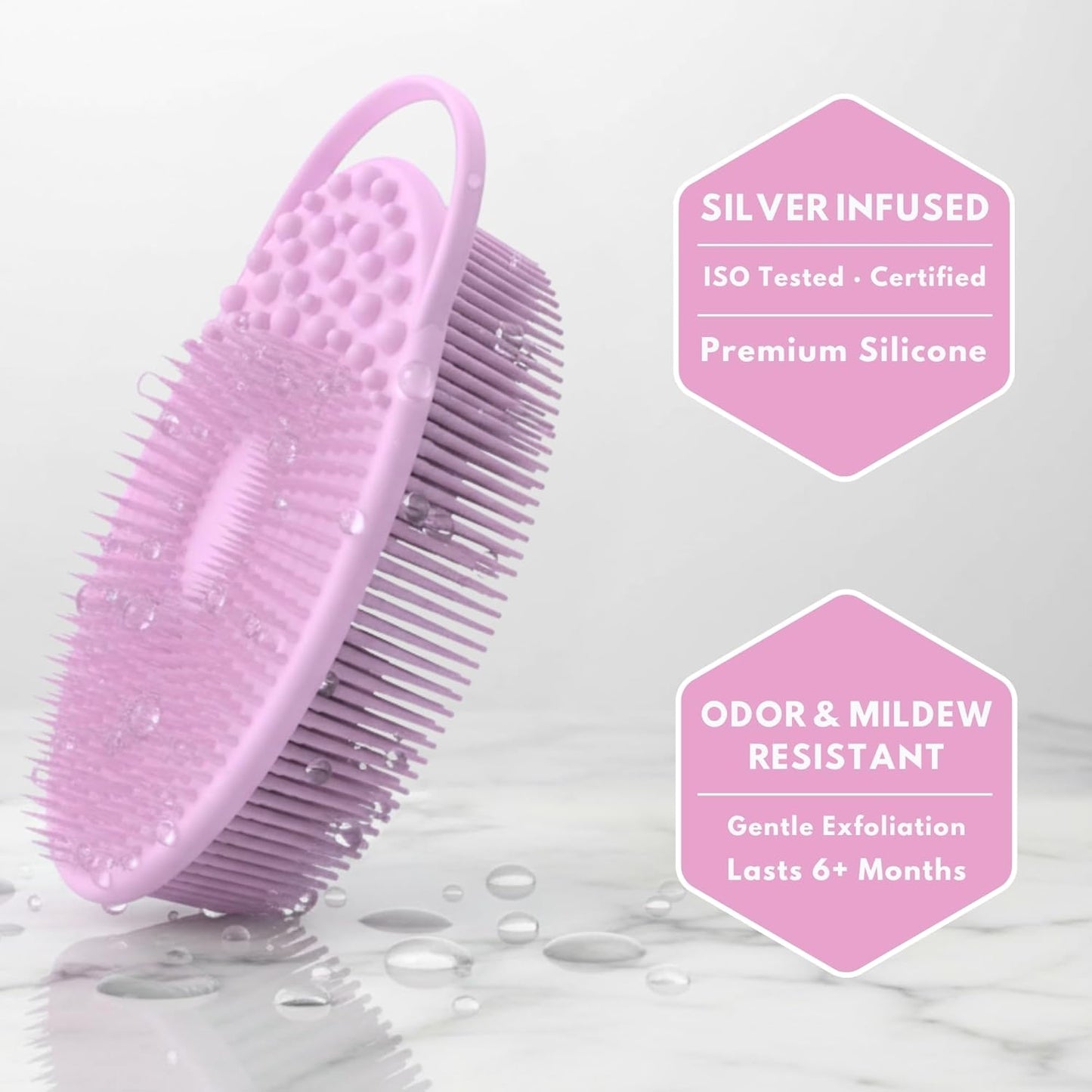 Silver Infused Exfoliating Body Scrubber - Textured Back Scrubber Shower Brush - Avilana Advanced Material Bath Tool Dual Sided - Gentle Smoothing Rough Skin - Premium Gift Women Men