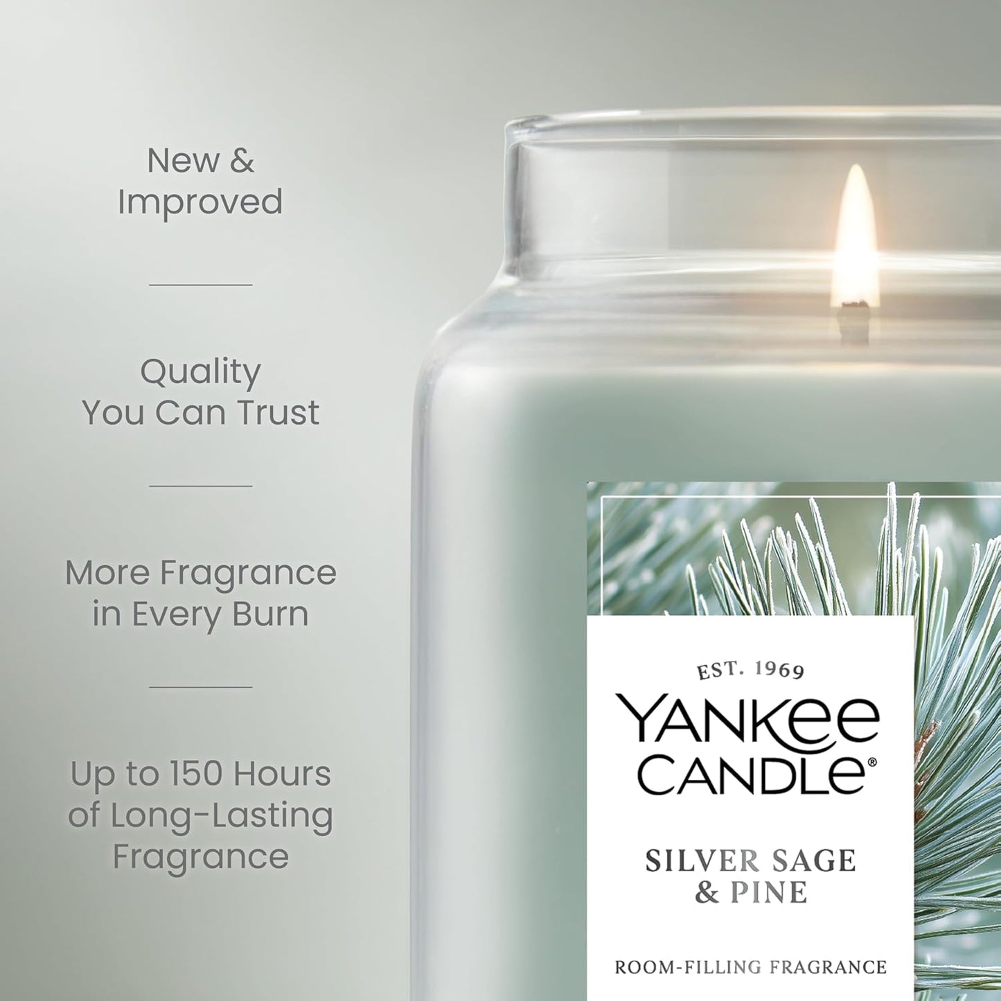 Yankee Candle, Silver Sage & Pine Fall Scented Candle, 22oz Large Jar with up to 150 Hour Burn Time