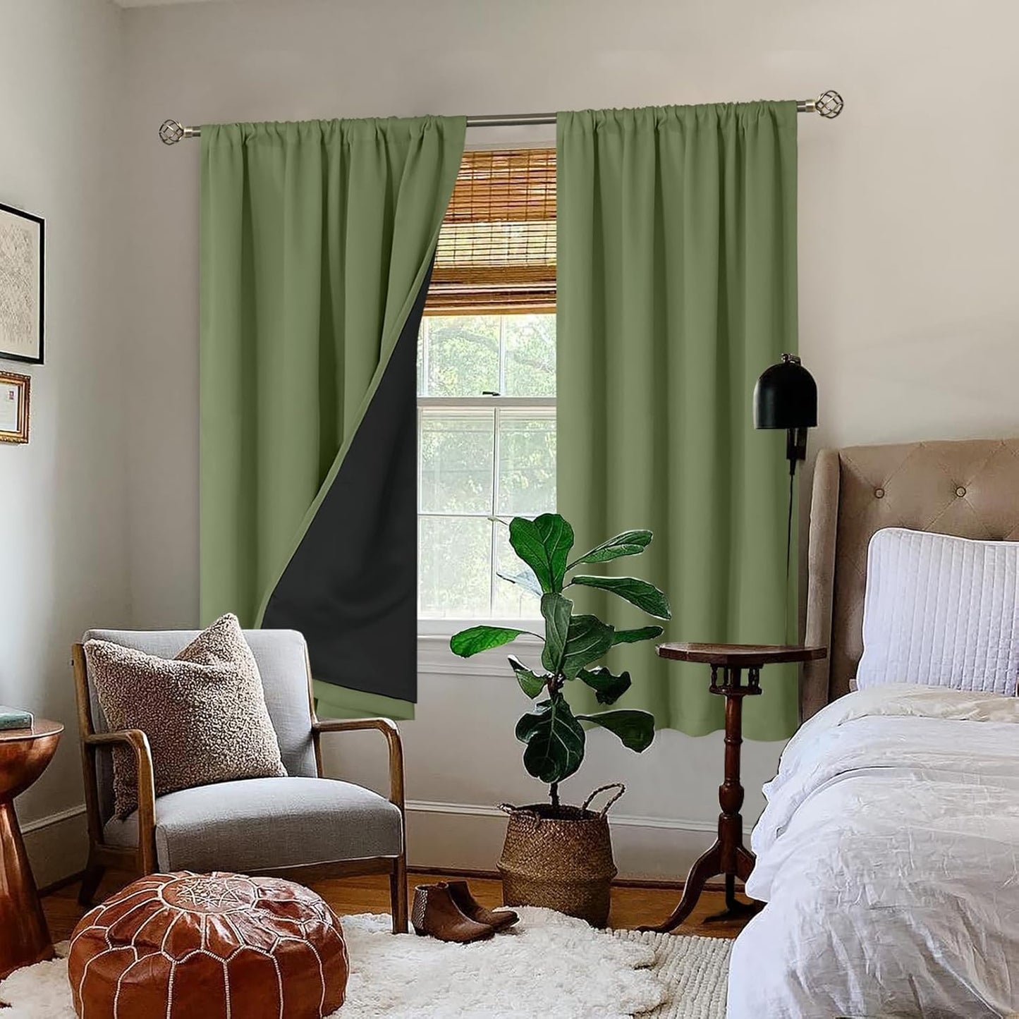 BGment Blackout Curtains for Bedroom 63 Inch Length, Thermal Insulated Full Room Darkening Noise Cancelling Window Curtains Drapes with Rod Pocket, 2 Panels, Each Panel 52 Inch Wide, Grass Green