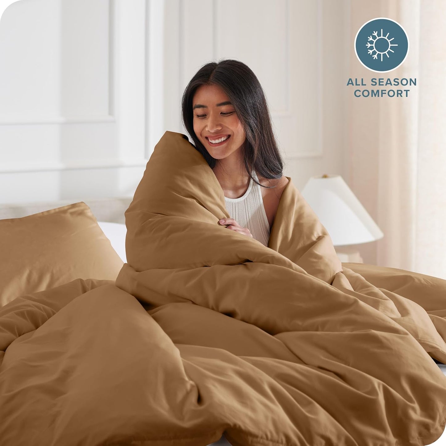 Bare Home Bedding Duvet Cover Queen Size - Premium 1800 Super Soft Collection - Lightweight, Cooling - Soft Breathable Bedding Duvet Cover (Queen, Caramel)