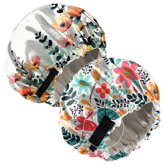 2 PCS Bonnets for Women Girls Satin Hair Bonnet Silk Adjustable Elastic Double Layer Hair Wrap Sleep Cap Comfort Cute-Red Flower