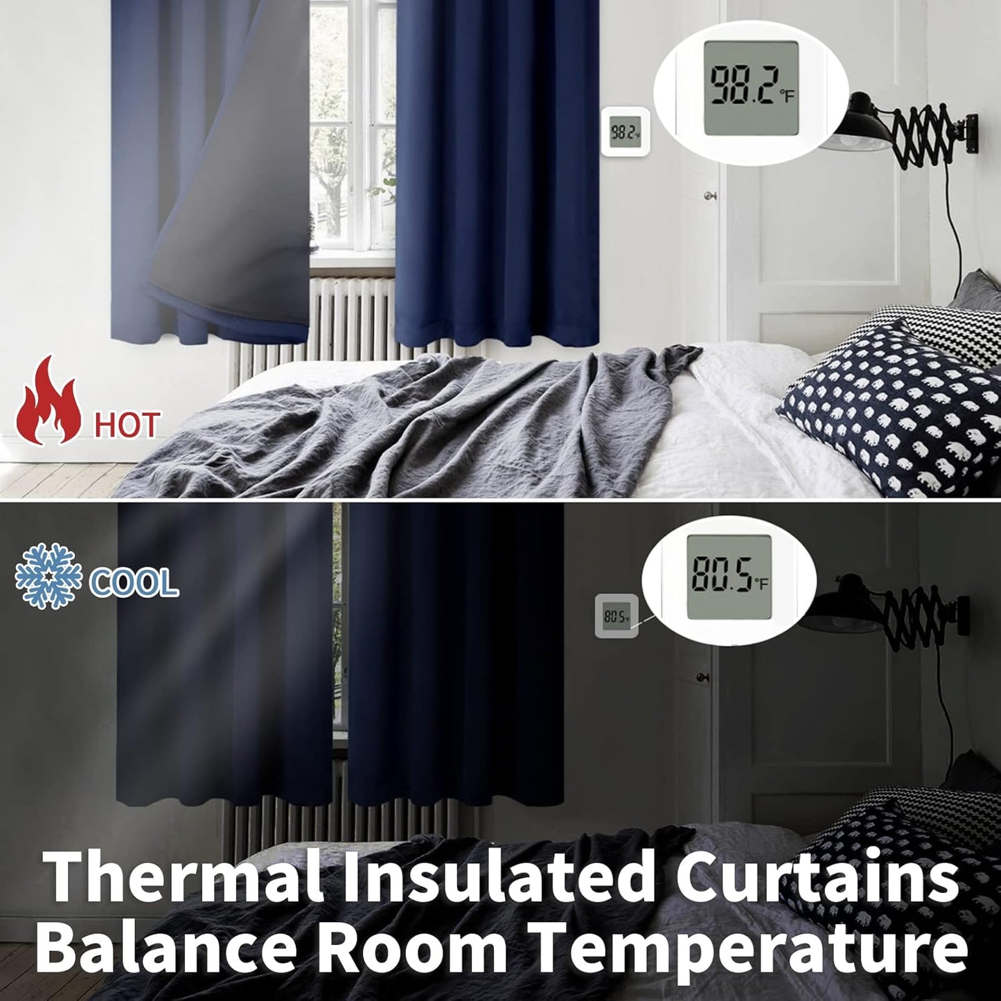 BGment Full Blackout Curtains for Bedroom 63 Inch Length 2 Panels Set, 100% Room Darkening Thermal Insulated Soundproof Window Curtains with Rod Pocket, Each Panel 38 Inch Wide, Navy Blue