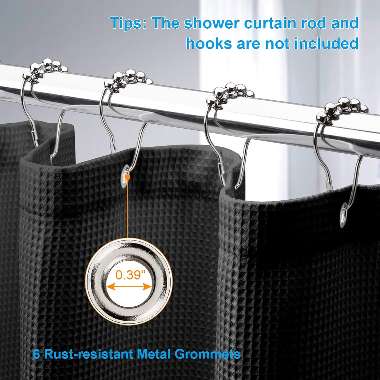 AmazerBath Waffle Shower Curtain, Stall Shower Curtain, Black Shower Curtain Fabric, Hotel Quality Bathroom Shower Curtains, Heavy Duty, 36 x 72 Inches