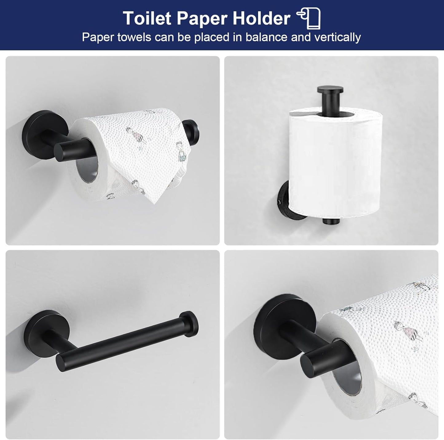 5 Pieces Matte Black Bathroom Hardware Set, 23.6-inch+15.35-inch Bathroom Towel bar SUS304 Stainless Steel Bathroom Towel Bar Set