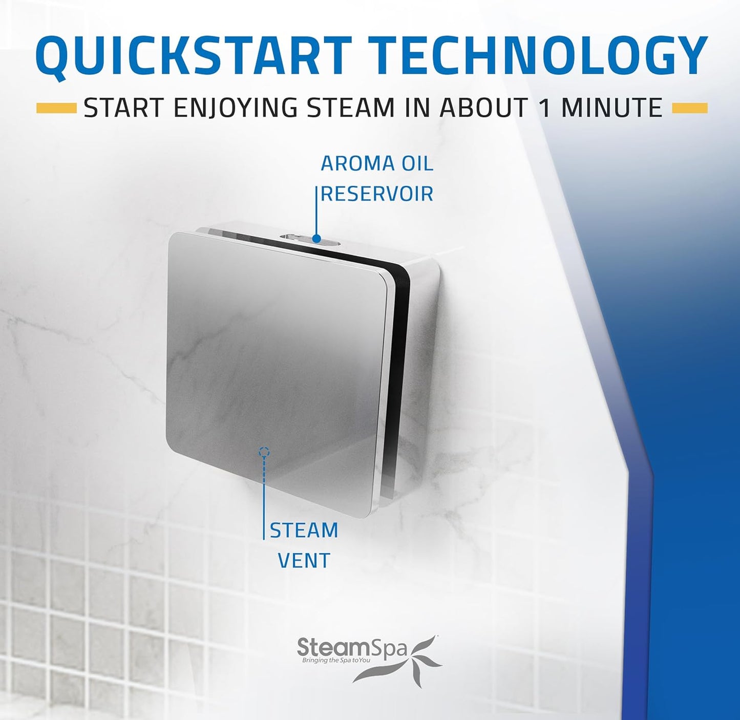 SteamSpa Steam System 18kW Steam Shower Generator with Bluetooth Wifi, Quickstart Continous Steam, Advanced Touch Pad Screen, Chroma Lights, Drain Pan and Auto Drain Chrome RVBS1800CH-A