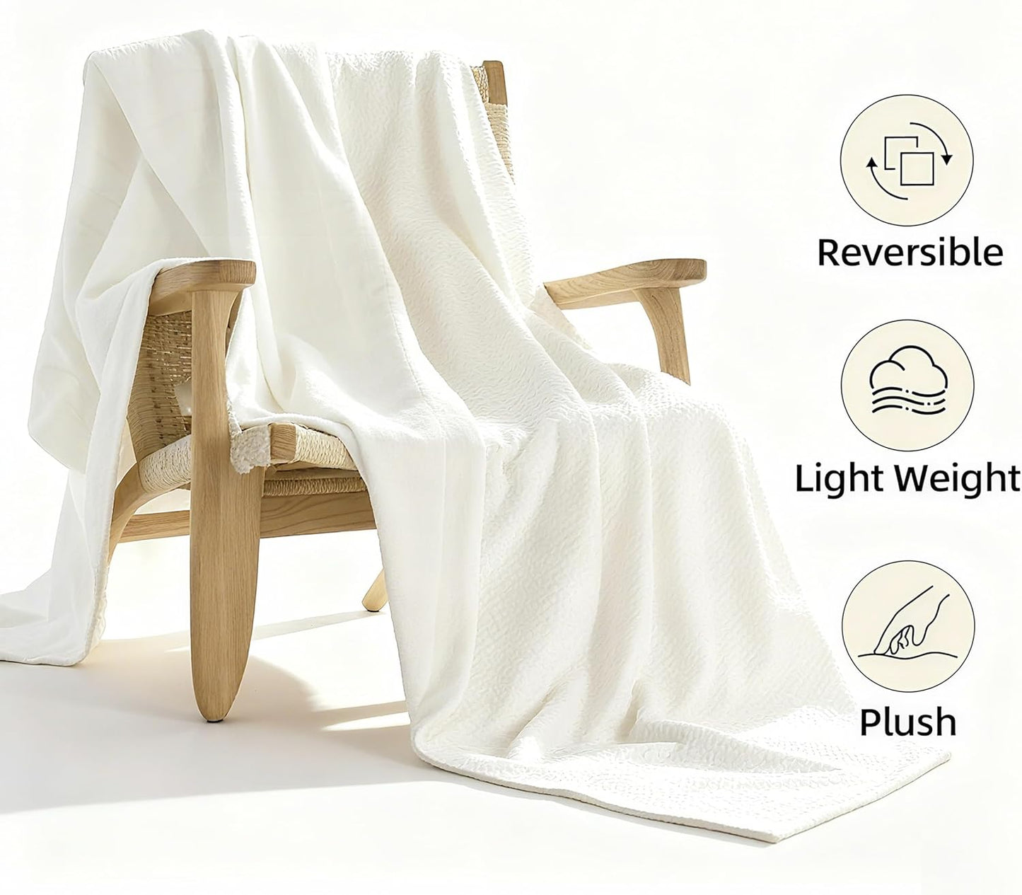 CHUFFED Cotton Waffle Blanket Throw Size - Plush Milk Velvet & Reversible Waffle Weave,Anti-Static 300Gsm Design，Thick Cozy Soft Winter Blanket for Bed, Couch, Sofa - White, 50x70 Inches