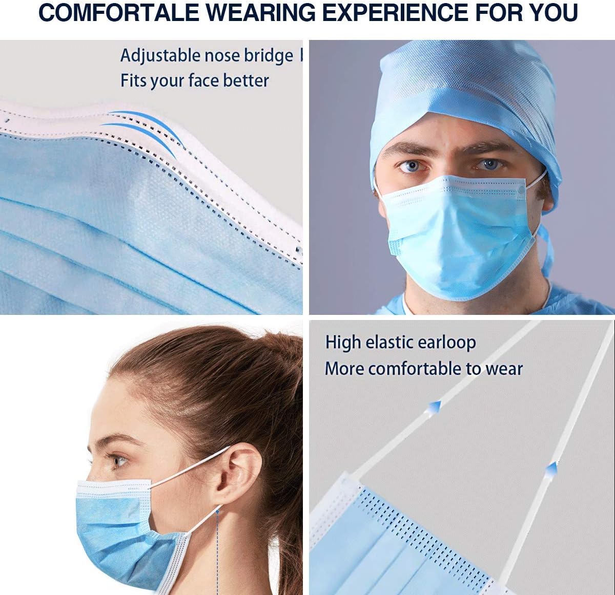 DR.MOXA 1000 Pack Disposable Medical Face Masks (10 Boxes, 100pcs/Box) Wholesale Bulk Masks for Protection Blue