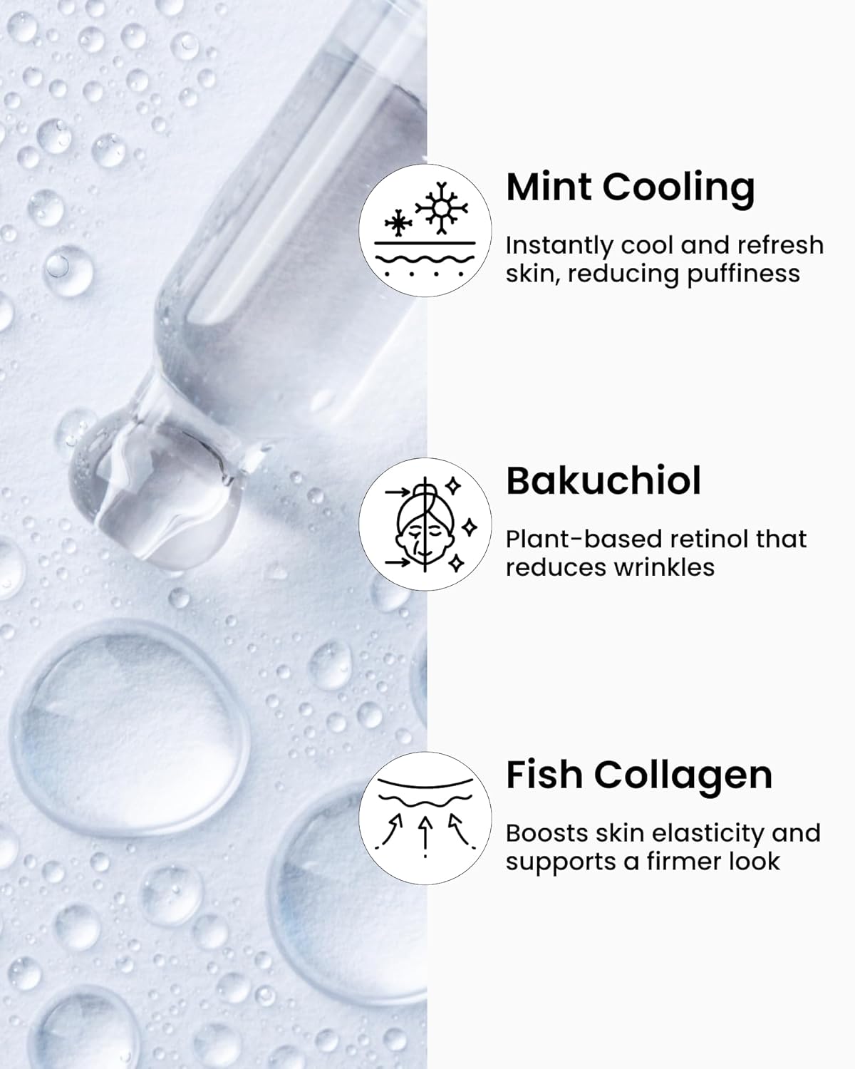 Ice Roll Serum for Face, Puffy Eyes, Under Eye Bags - Bakuchiol & Collagen for Wrinkles, Anti Aging, Cooling Ice Roller for Puffiness, Redness, Dark Circles - Korean Skin Care, 1.69 Fl Oz