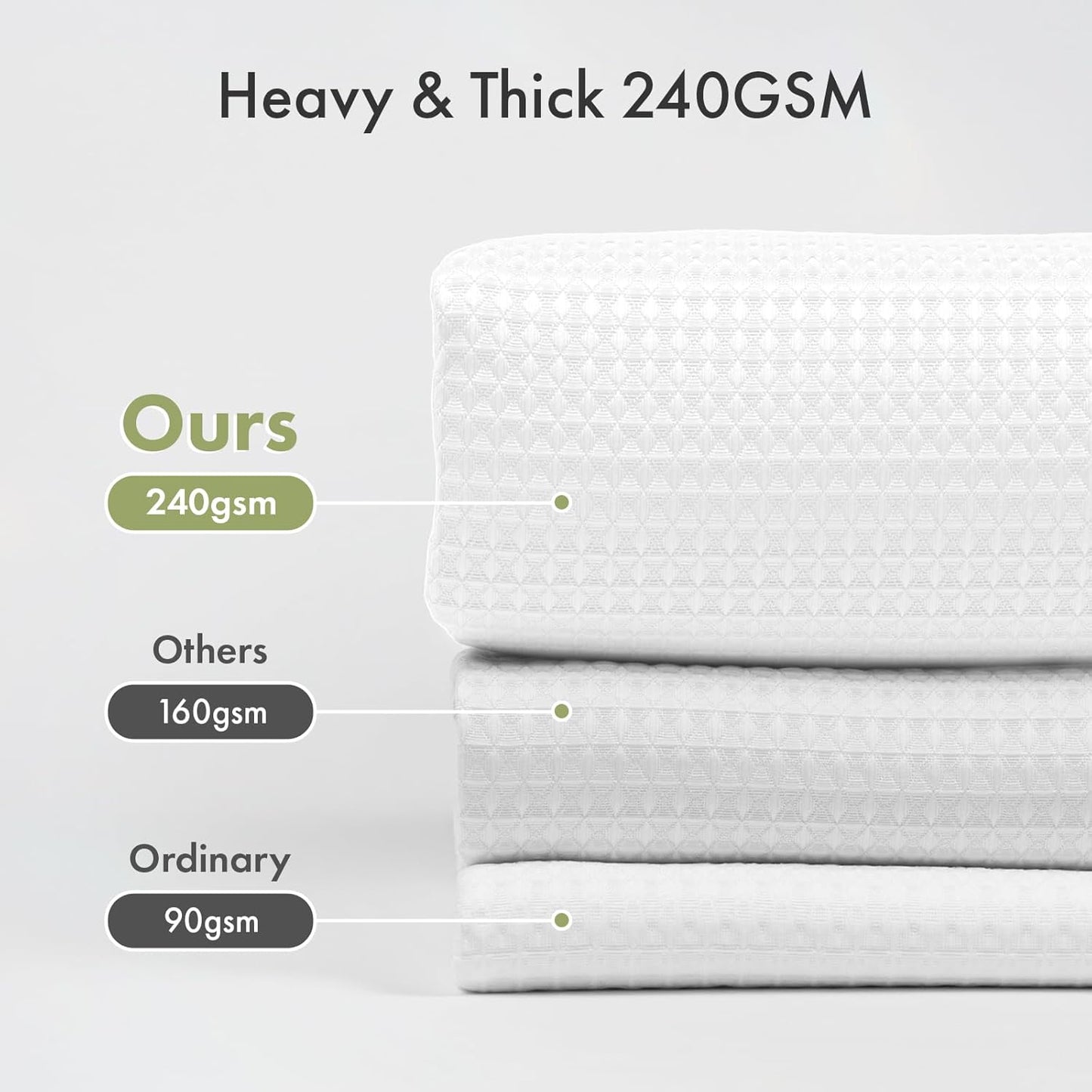 AmazerBath White Shower Curtain 72x74 Inches, Waffle Shower Curtains for Bathroom, Cloth Shower Curtain Fabric Heavy Duty 240GSM, Thick Bathroom Shower Curtains Hotel Quality, Premium Polyester