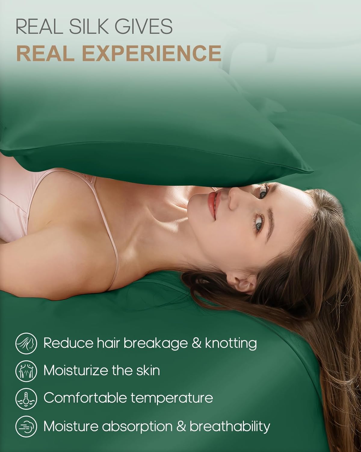 THXSILK 100% Mulberry Silk Pillowcase for Hair and Skin Heath 22 Momme, Best Gift Choice, Grade 6A+ Silk Both Sides, Hypoallergenic Pillow Cover with Zipper, 1pc(King 20"x36", Emerald Green)
