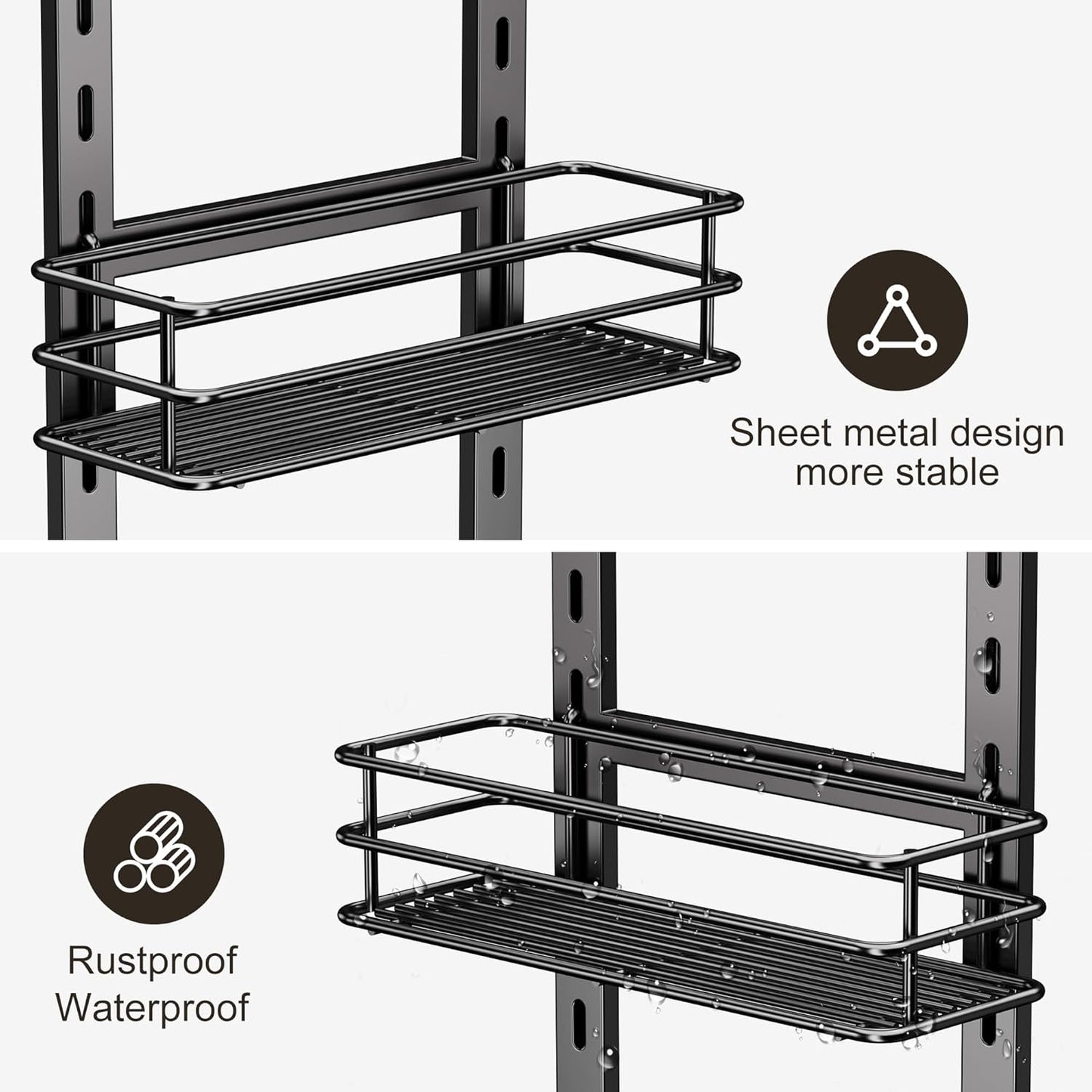 Orimade Adjustable Anti-slip Hanging Shower Caddy over Shower Head,Rustproof Bathroom Hanging shower Organizer with 4 Hooks for Razor,No Drilling Shower shelves Storage Rack,Black 4 Tier
