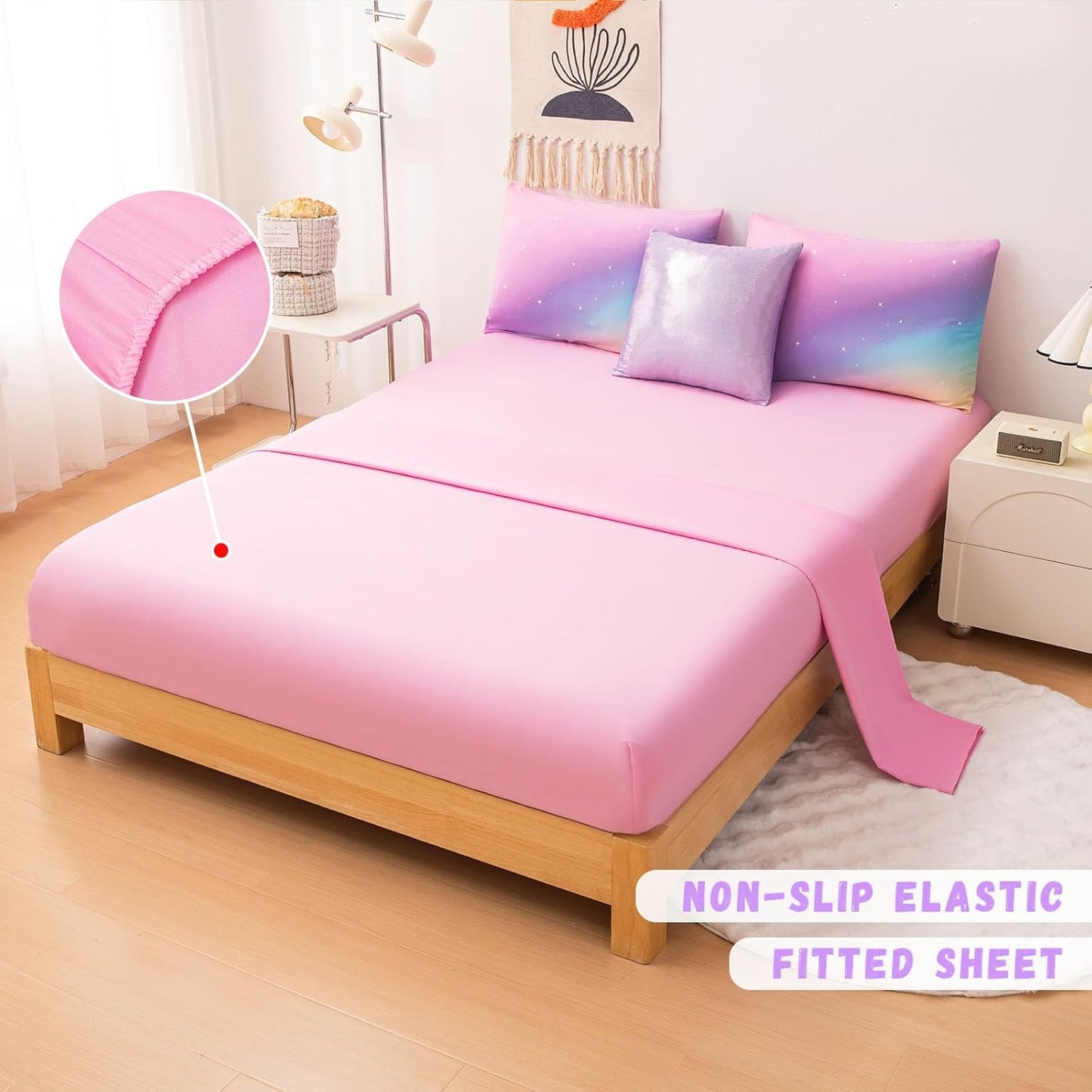 Rainbow Bedding Set Twin Size – 6-Piece Reversible Girls Comforter with Deep-Pocket Sheet, Gradient Galaxy Design, Whole-Piece Filling, Machine Washable Bed-in-a-Bag for Kids Room Makeover & Gifts