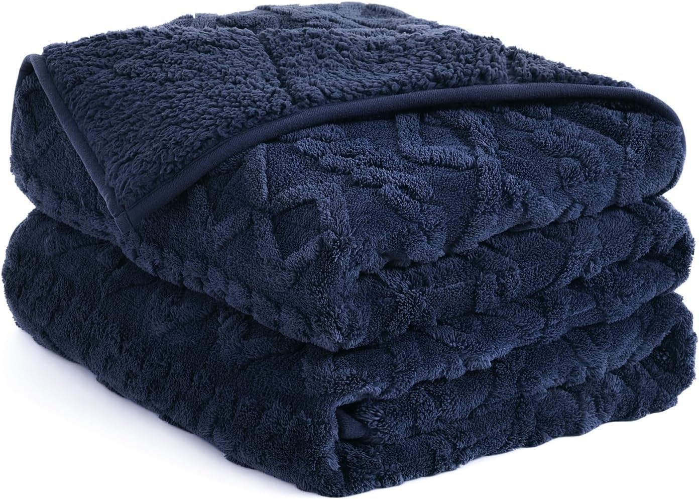 Topblan Weighted Blanket Twin Size 15 Pounds, Soft Weighted Blanket with Doubled-Sized Shaggy Sherpa, Jacquard Knitted Stylish Weighted Throw Blanket for Better Sleep, Navy Blue, 48 x 72 inches