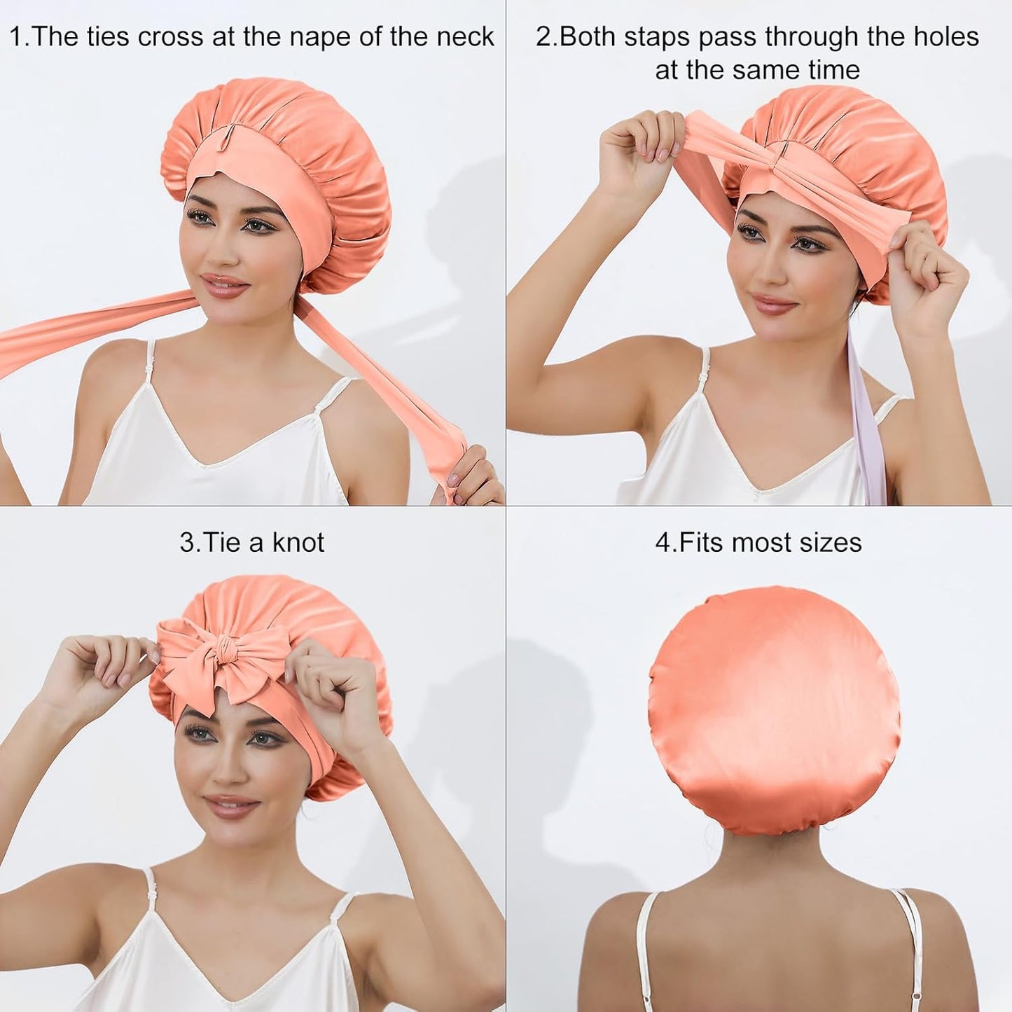 ZIMASILK 100% Mulberry Silk Bonnet for Sleeping Women Long Hair Double Layer Silk Hair Wrap with Tie Band Stay On Head (1Pc, Coral)