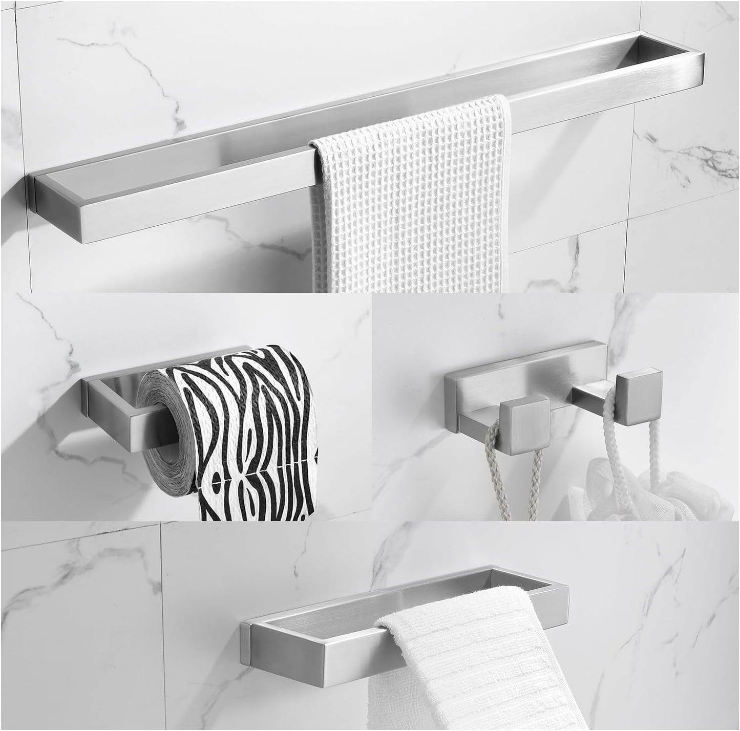 TNOMS Brushed Bathroom Hardware Accessories Set 4 Pieces Brushed Nickel Towel Bar Set, 23.6 Inch Towel Rack Set SUS304 Stainless Steel Bathroom Set,Wall Mounted