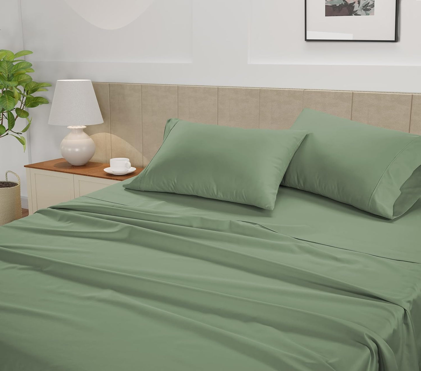 LANE LINEN Split King Sheets for Adjustable Bed 100% Cotton Sheets 450 Thread Count Sateen 5 Pc Split Sheet Set with 2 Twin-XL Fitted Sheets Deep Pocket, Cooling & Breathable- Iceberg Green