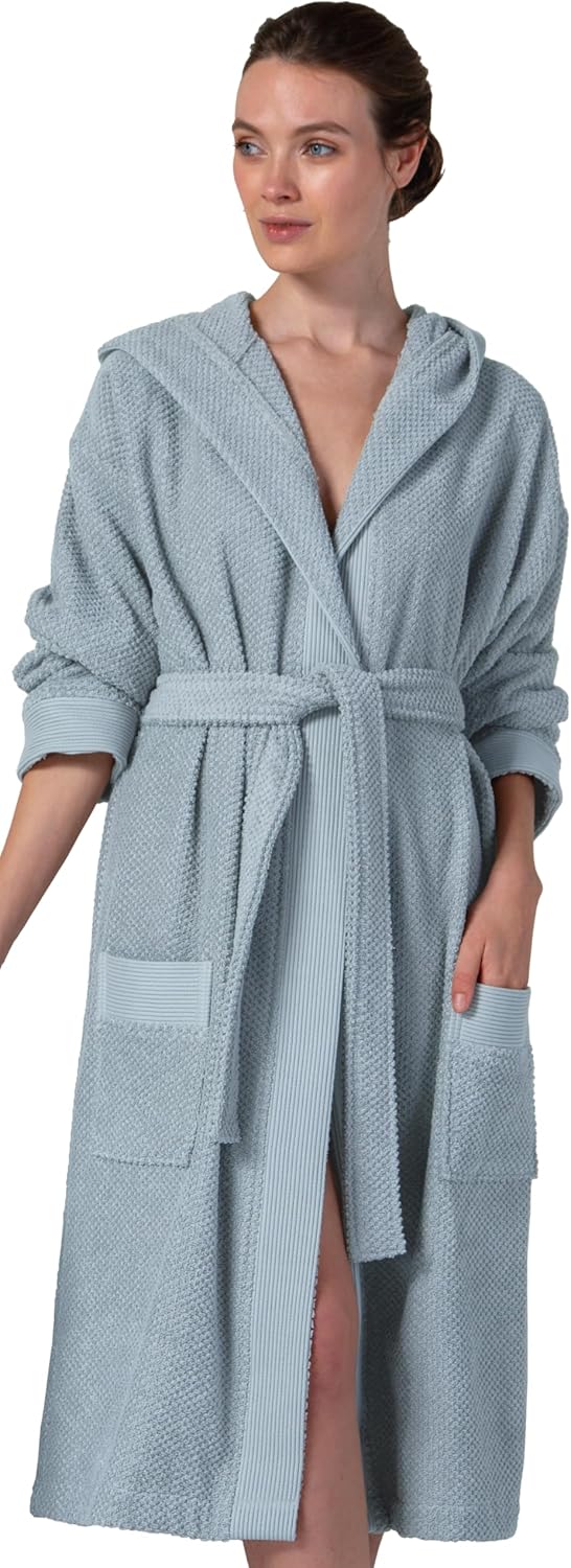 SEYANTE Organic Turkish Cotton Terry Hooded Kimono Bathrobe, Robe for Women