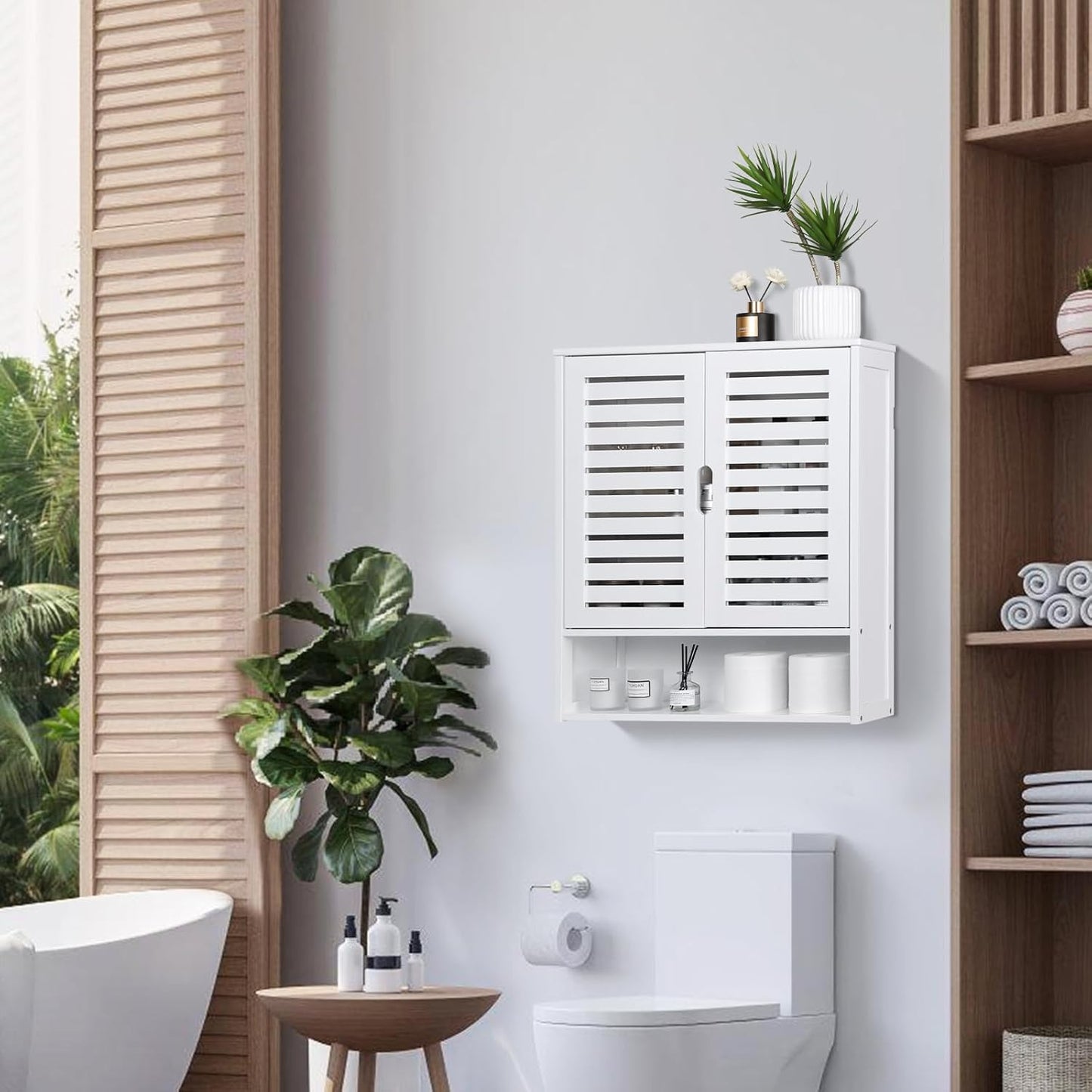 HYNAWIN White Organized Bathroom Storage Cabinet with Lattice Doors,Spacious Storage with Adjustable Shelves for Bathroom or Kitchen Essentials