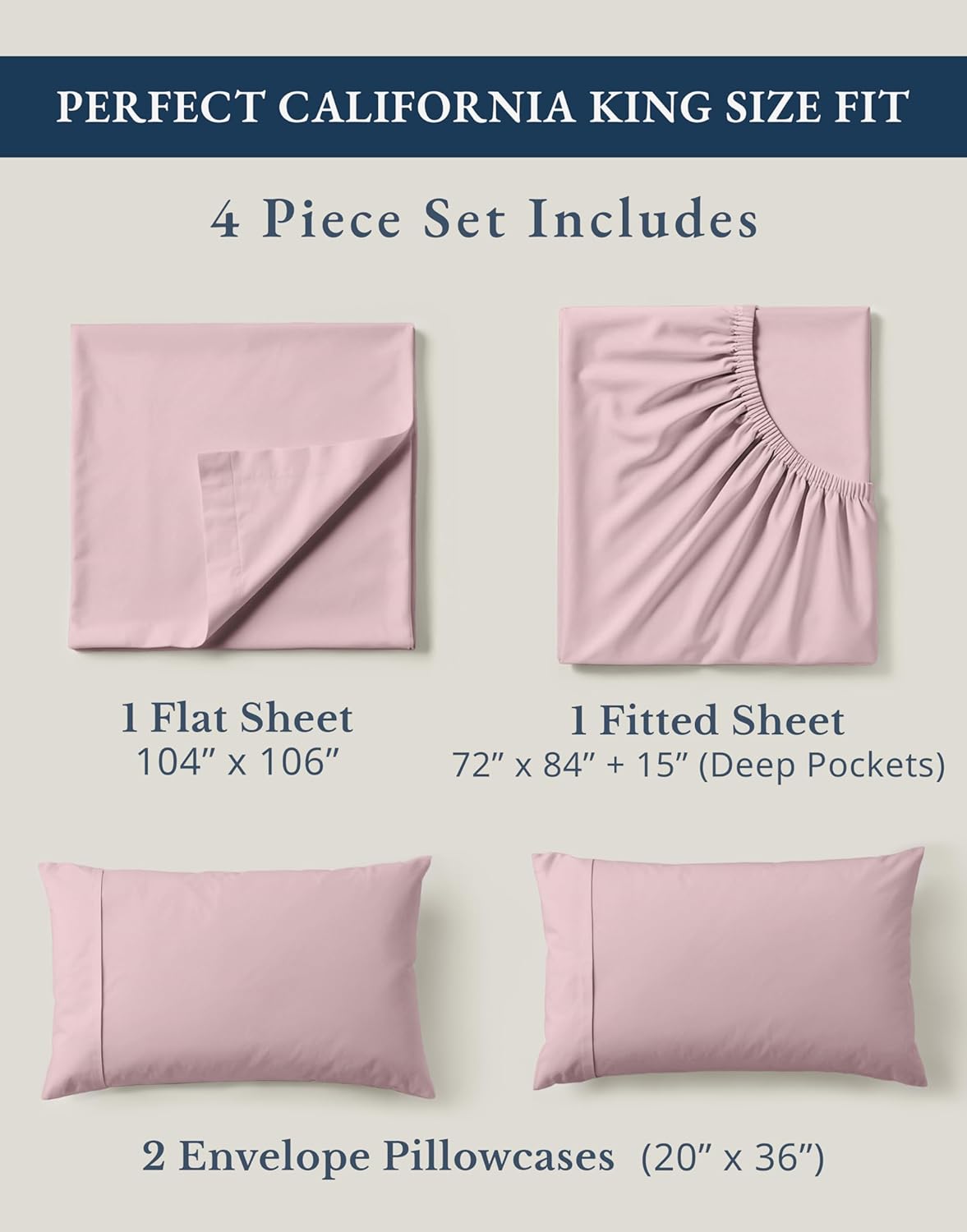 LANE LINEN 100% Organic Cotton Fully Elasticized California King Sheet Set, Low Pilling Fade Resistant Machine Washable Naturally Cooling Mercerized Soft & Comfy Cotton Sheets – Sepia Rose