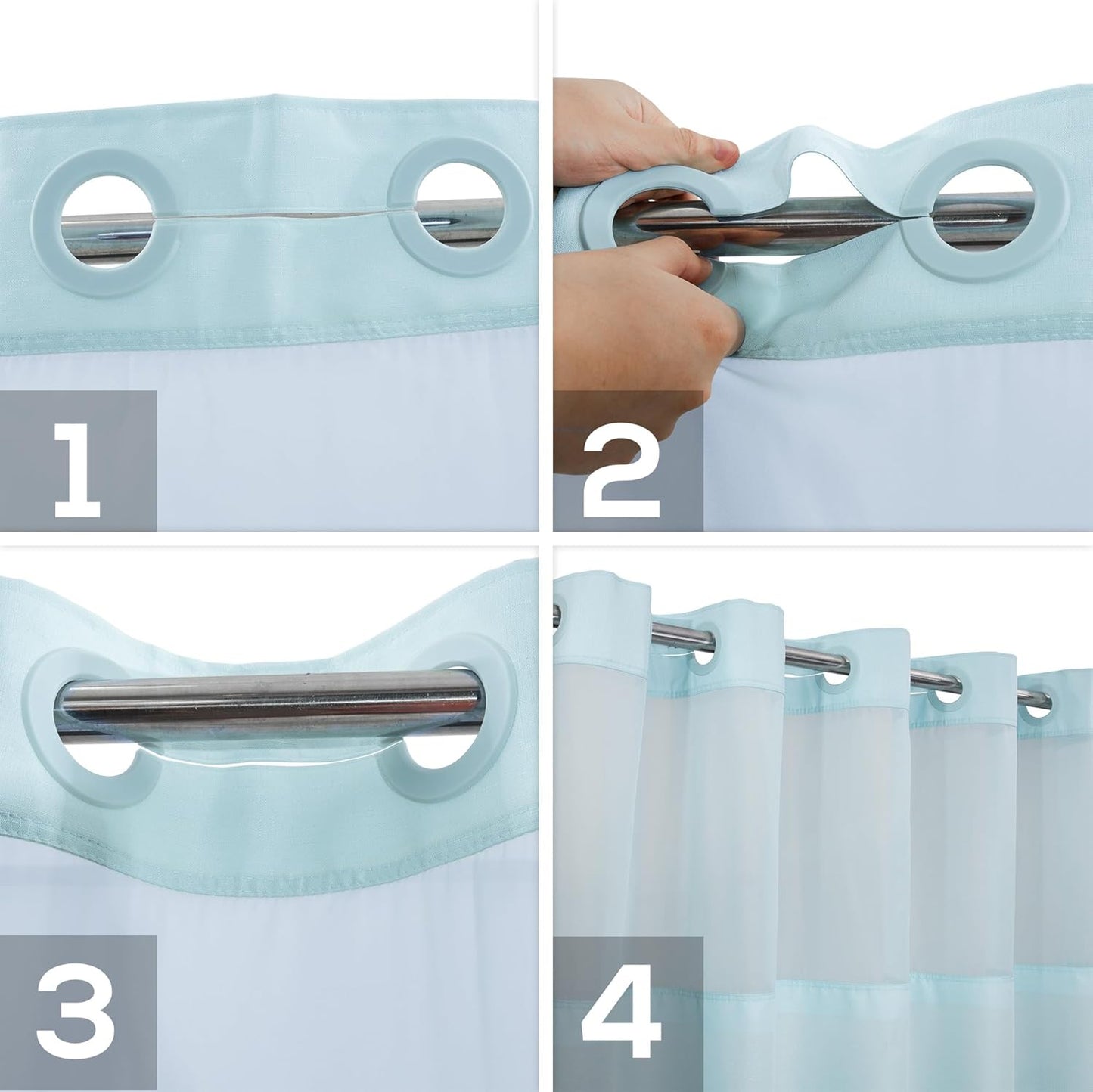 Long No Hook Slub Textured Shower Curtain with Snap-in PEVA Liner Set - 71" x 80"(78"), Hotel Style with See Through Top Window, Blue Fabric Curtain & Waterproof Liner, Blue, 71x80